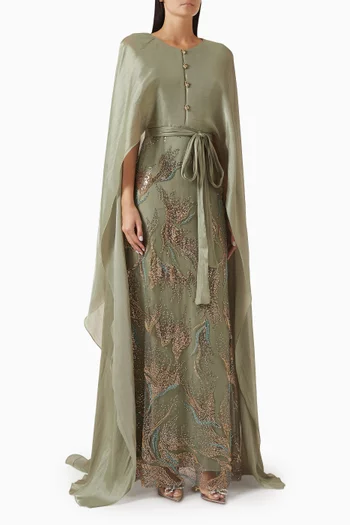 Bead-embellished Cape Dress