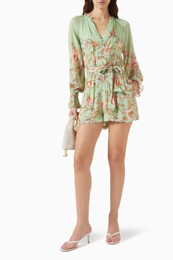 Belted Romper in Viscose Chiffon
