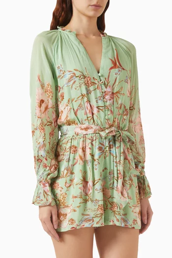 Belted Romper in Viscose Chiffon