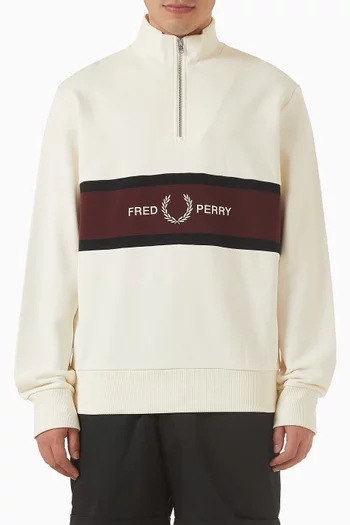 Embroidered Panel Half-zip Sweatshirt in Cotton-terry