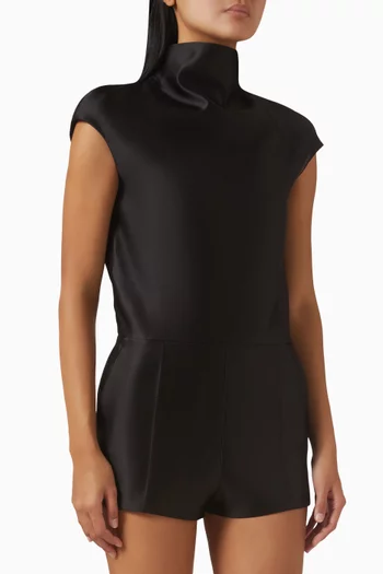 Cut-out Playsuit in Double Silk Duchesse