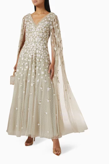 Camellia Ditsy Cape Gown in Tulle