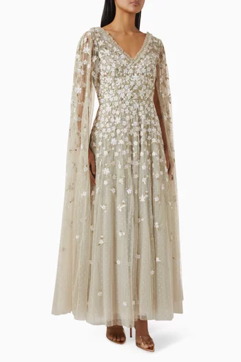 Camellia Ditsy Cape Gown in Tulle