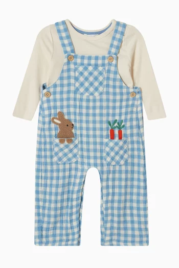 طقم أوفرول بنقشة مربعات غينغهام وأرنب قطن عضوي