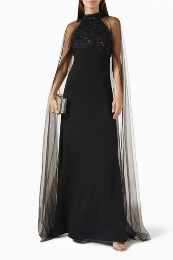 Embellished Cape Dress