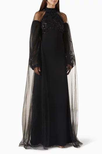Embellished Cape Dress