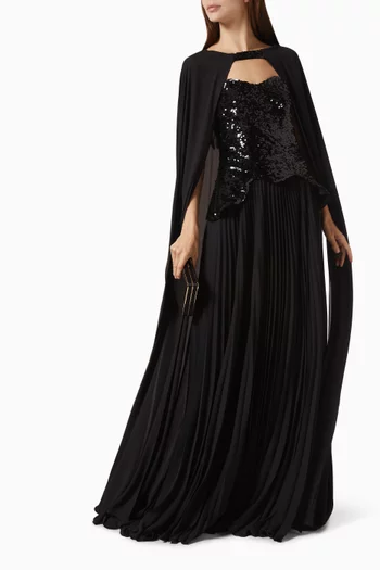Sequin-embellished Cape Maxi Dress