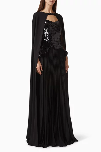 Sequin-embellished Cape Maxi Dress