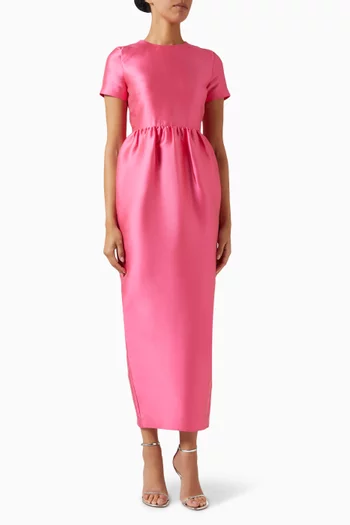 strapless open back dress Bernadette One‑Shoulder Midi Dress – Magenta Floral Satin main image 1