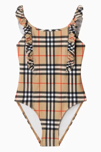 BURBERRY ワンピース 18M（86cm） Buy Burberry Neutral Tilly Check One-piece Swimsuit For Baby Girls