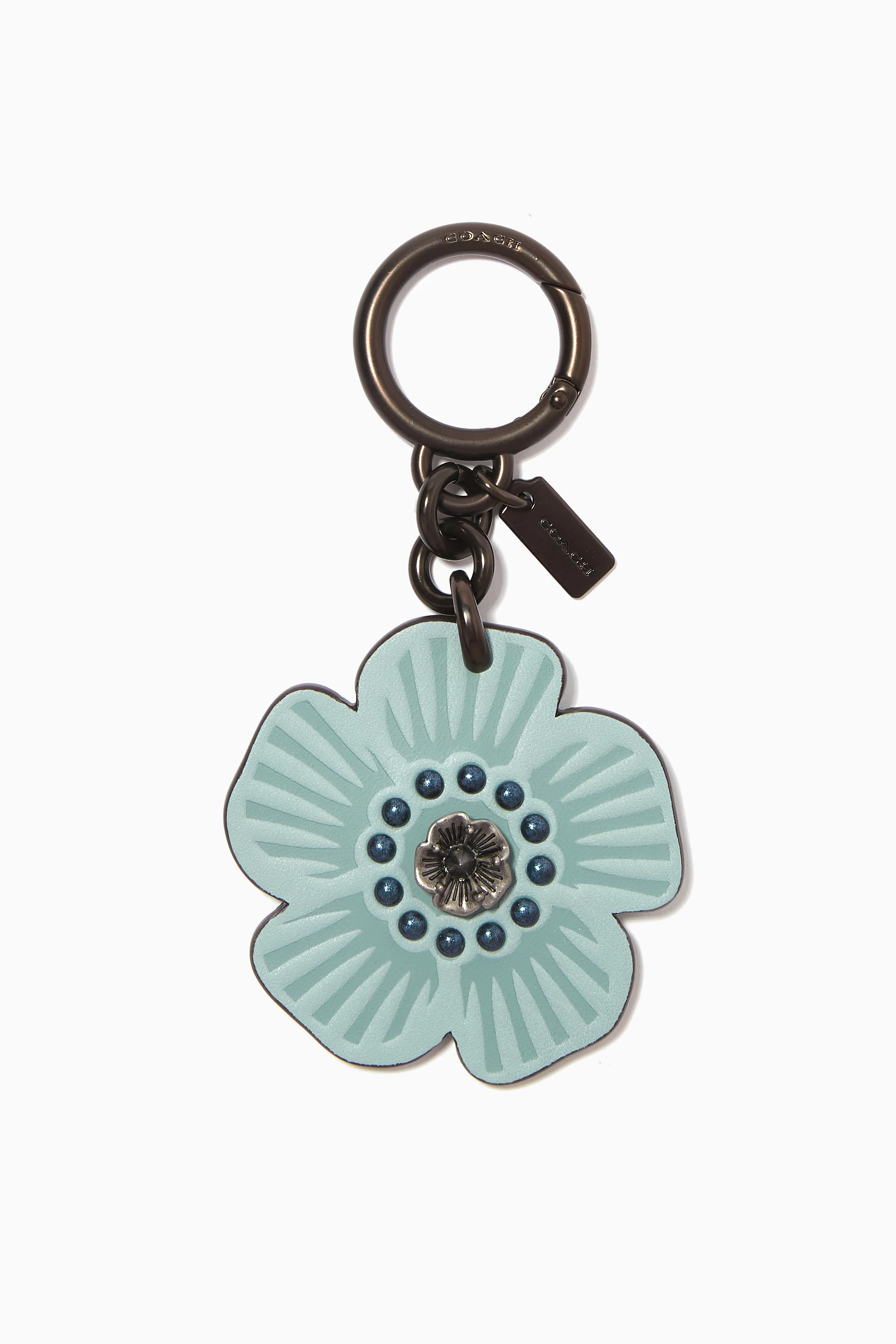 Buy Coach Blue Willow Tea Rose Bag Charm in Leather for WOMEN in Oman