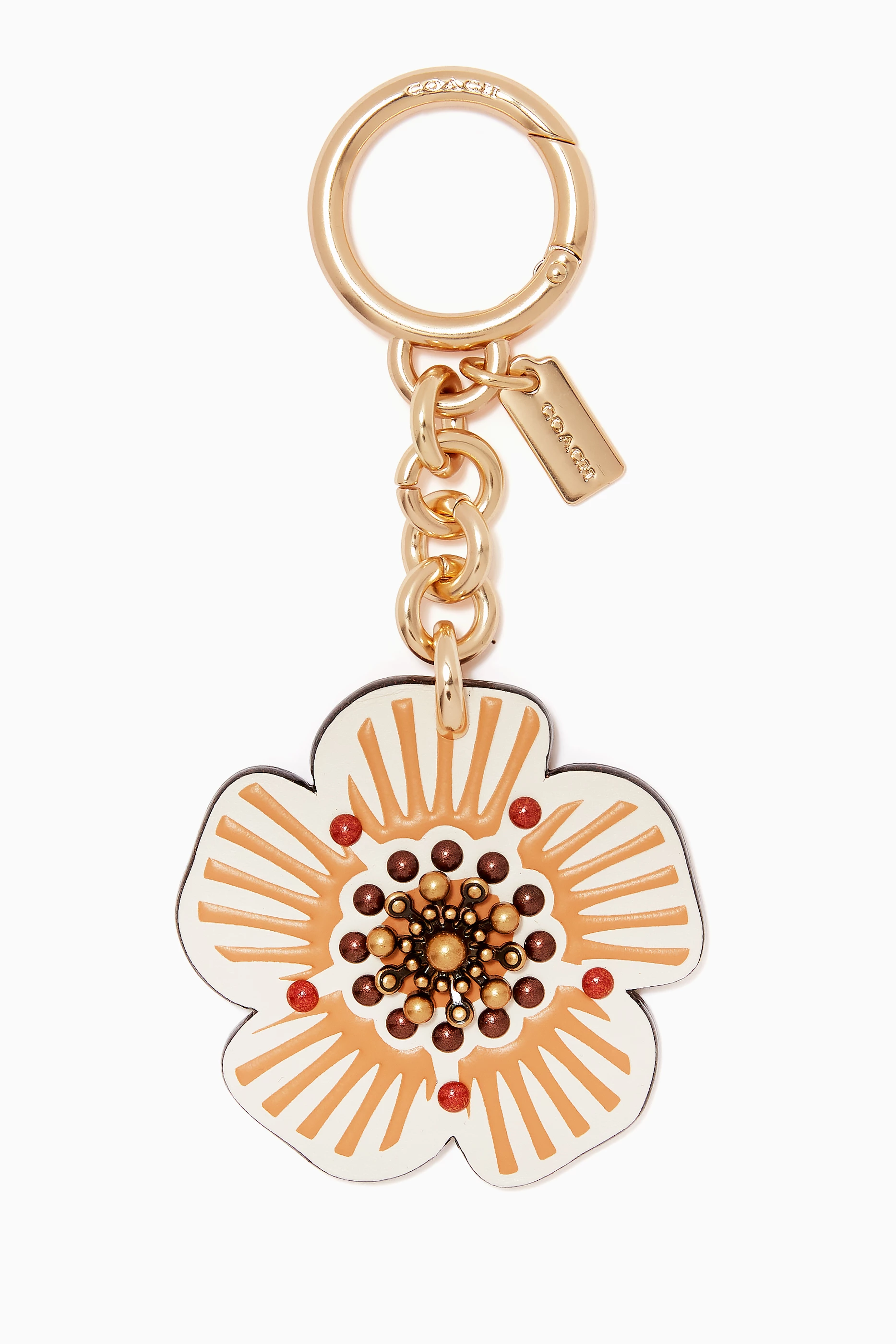Buy Coach Blue Willow Tea Rose Bag Charm in Leather for WOMEN in Oman