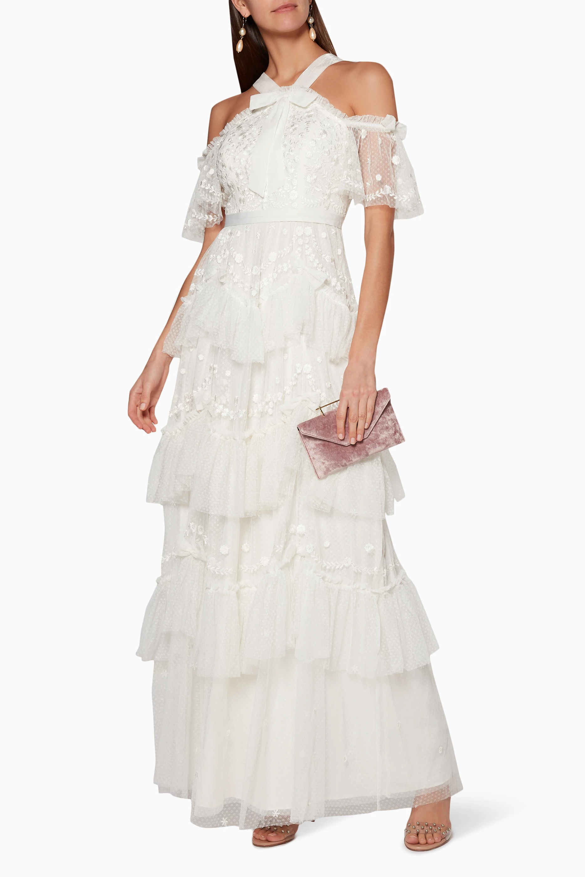 Buy Needle Thread White Pearl White Daydreamer Gown for Women in