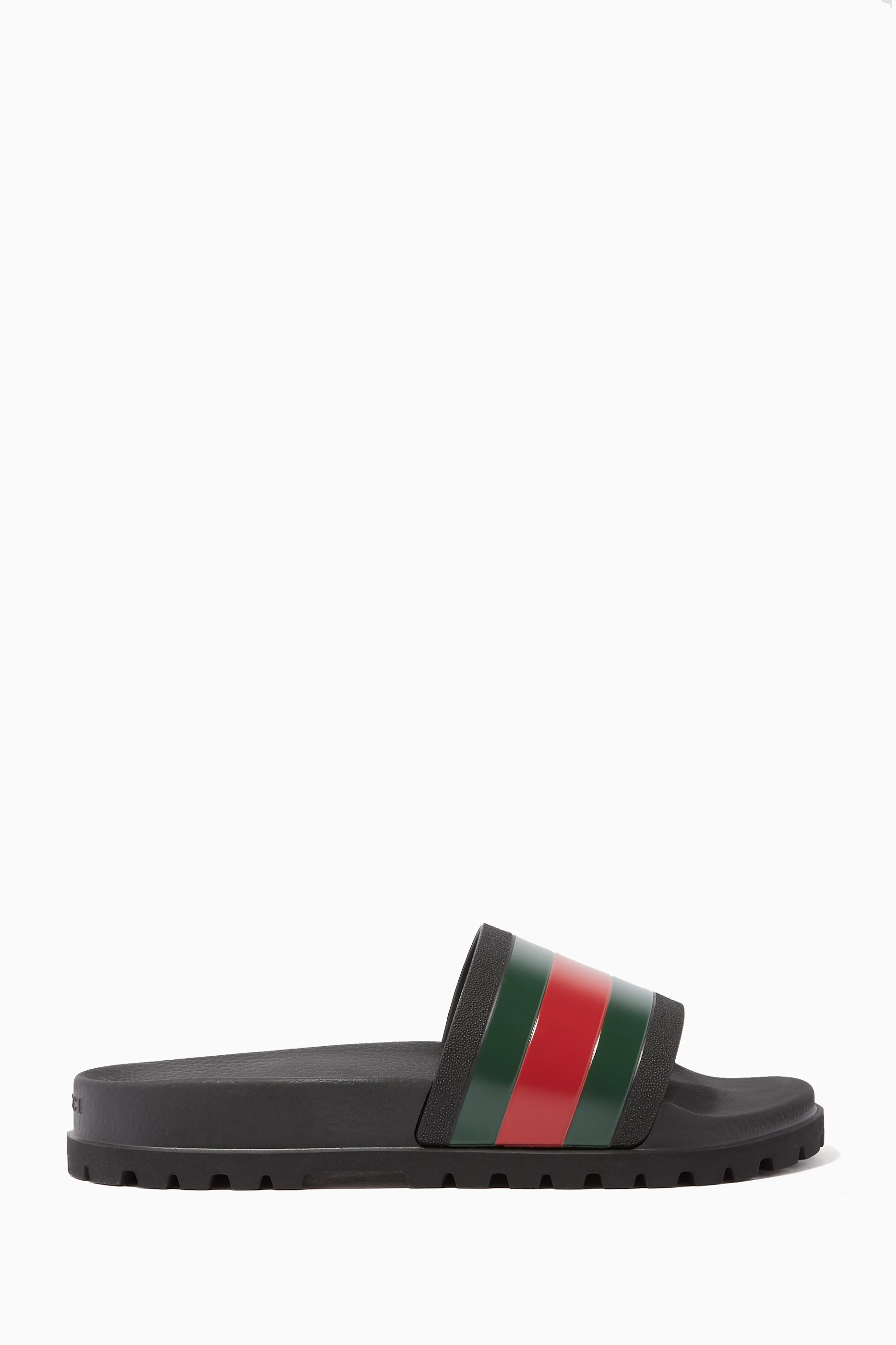 Buy Gucci Black Black Pursuit Trek Web Slide Sandals for Men in