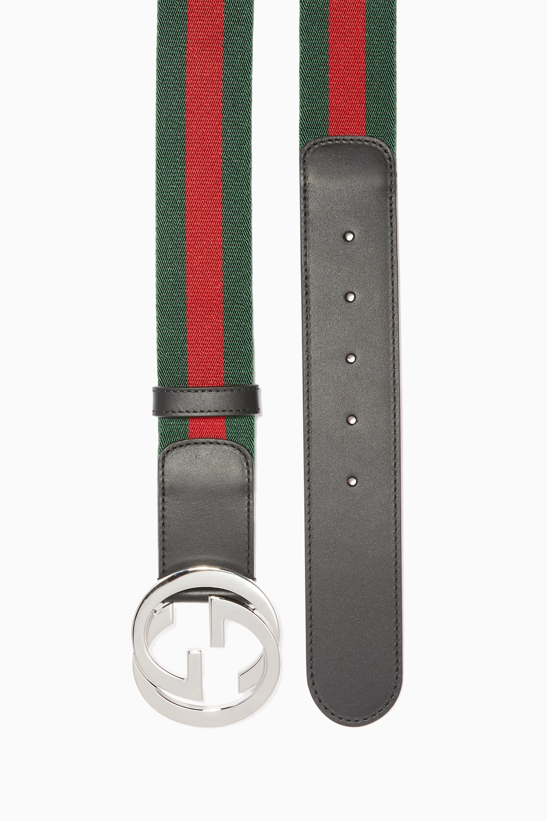 Buy Gucci Black Green Red Leather Trimmed Web Belt for Men in
