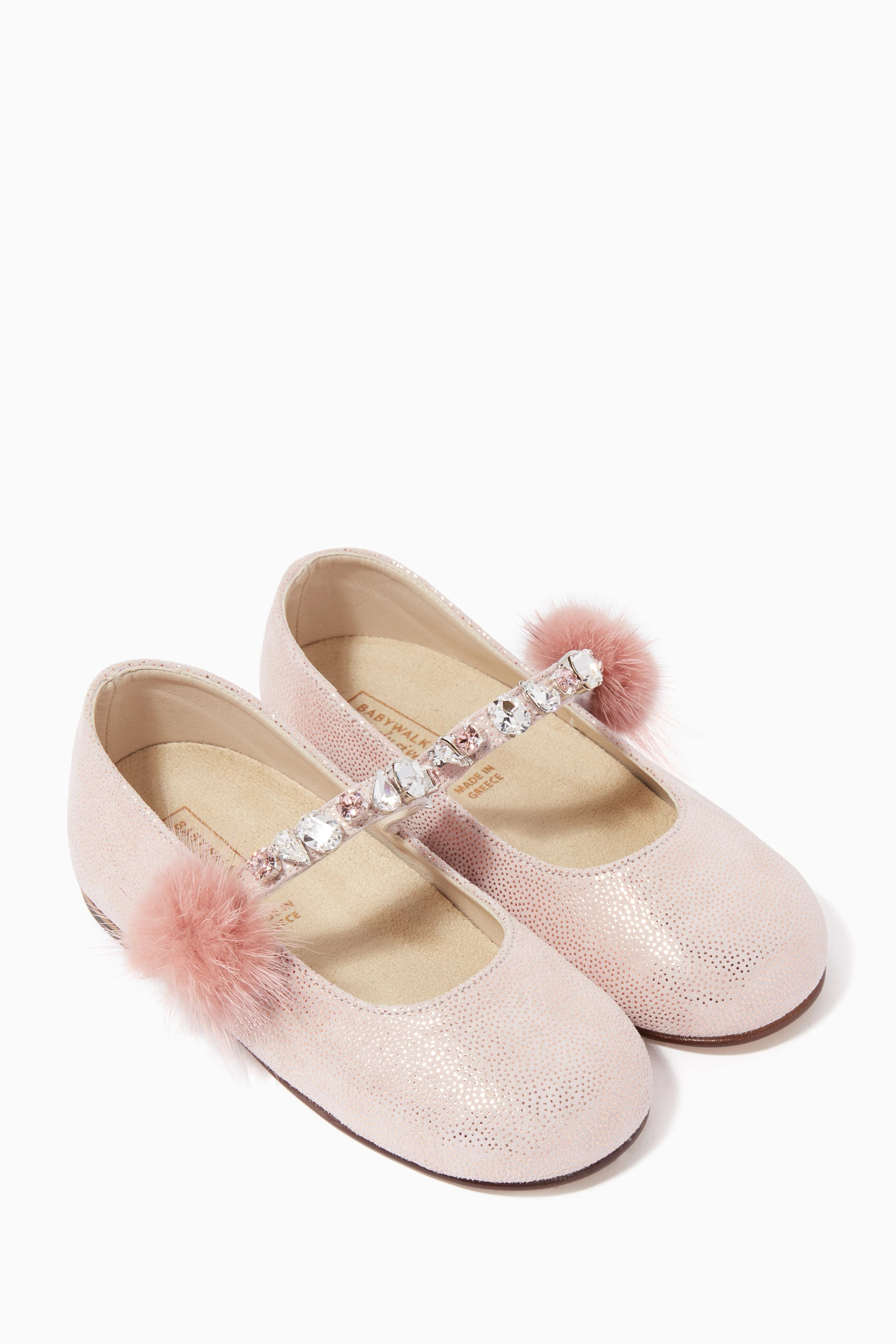 Ballet flats with cheap pom poms