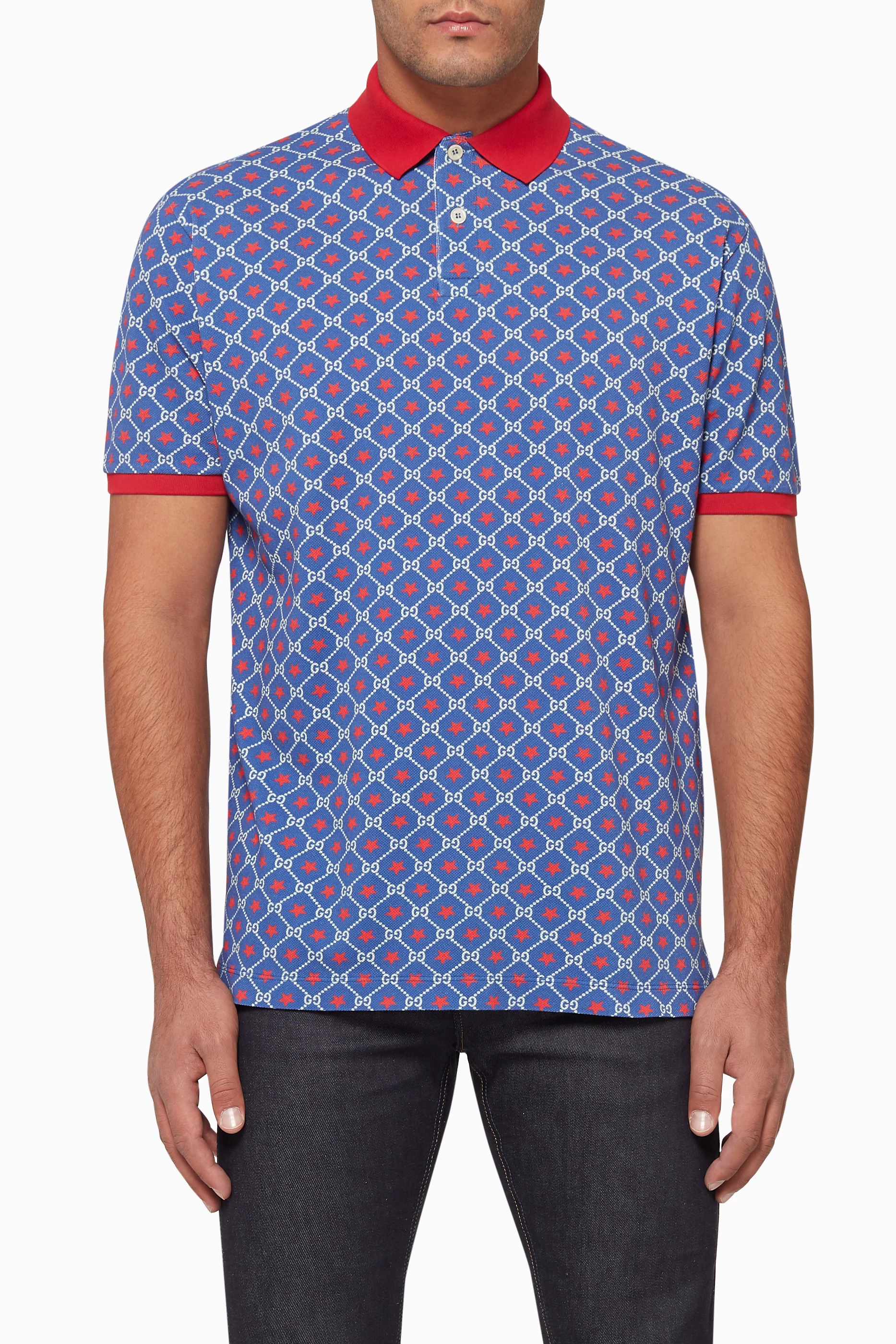 Buy Gucci Blue GG Star Print Polo T Shirt for Men in Oman Ounass