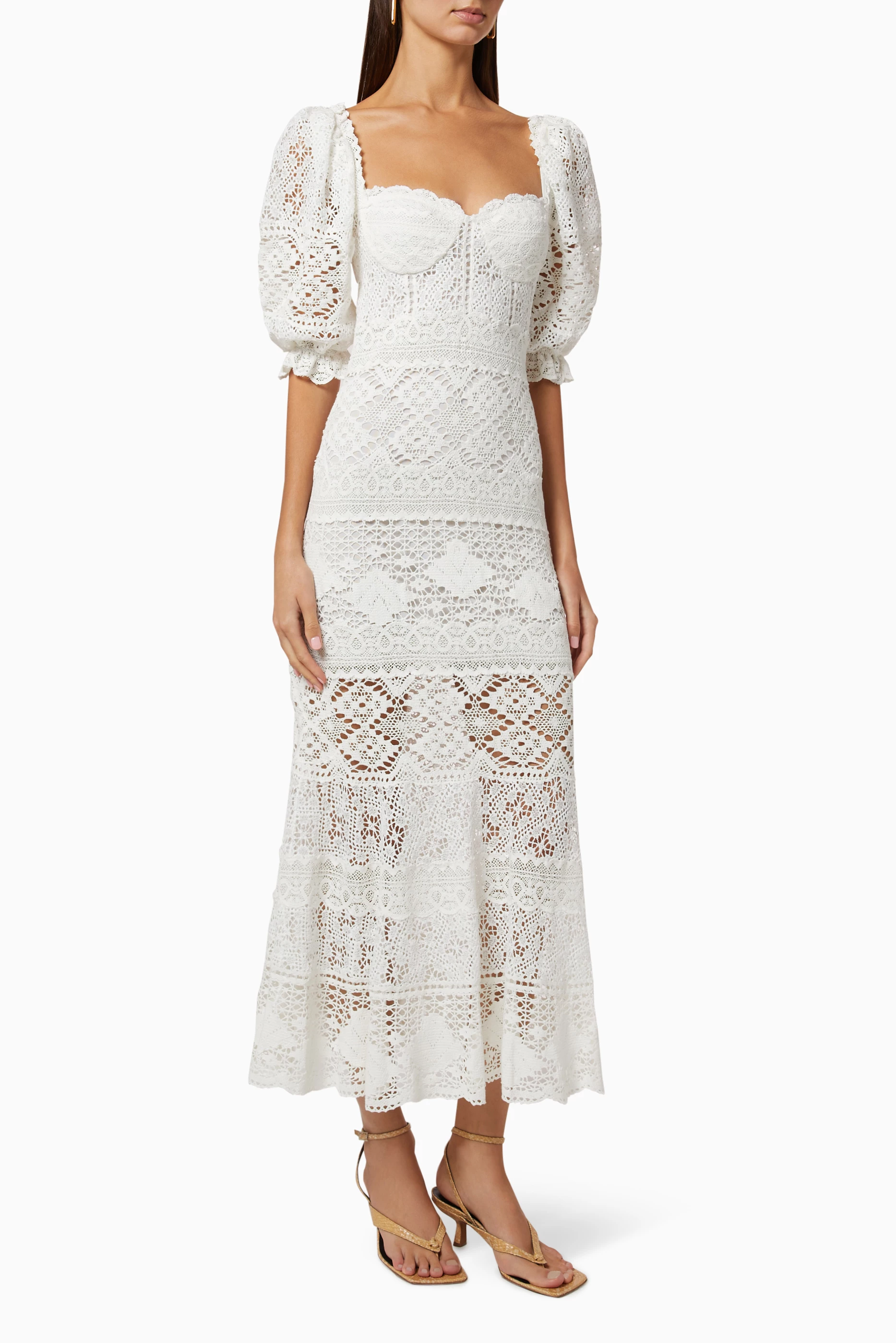Buy Simkhai White Eden Bustier Lace Midi Dress for Women in Oman