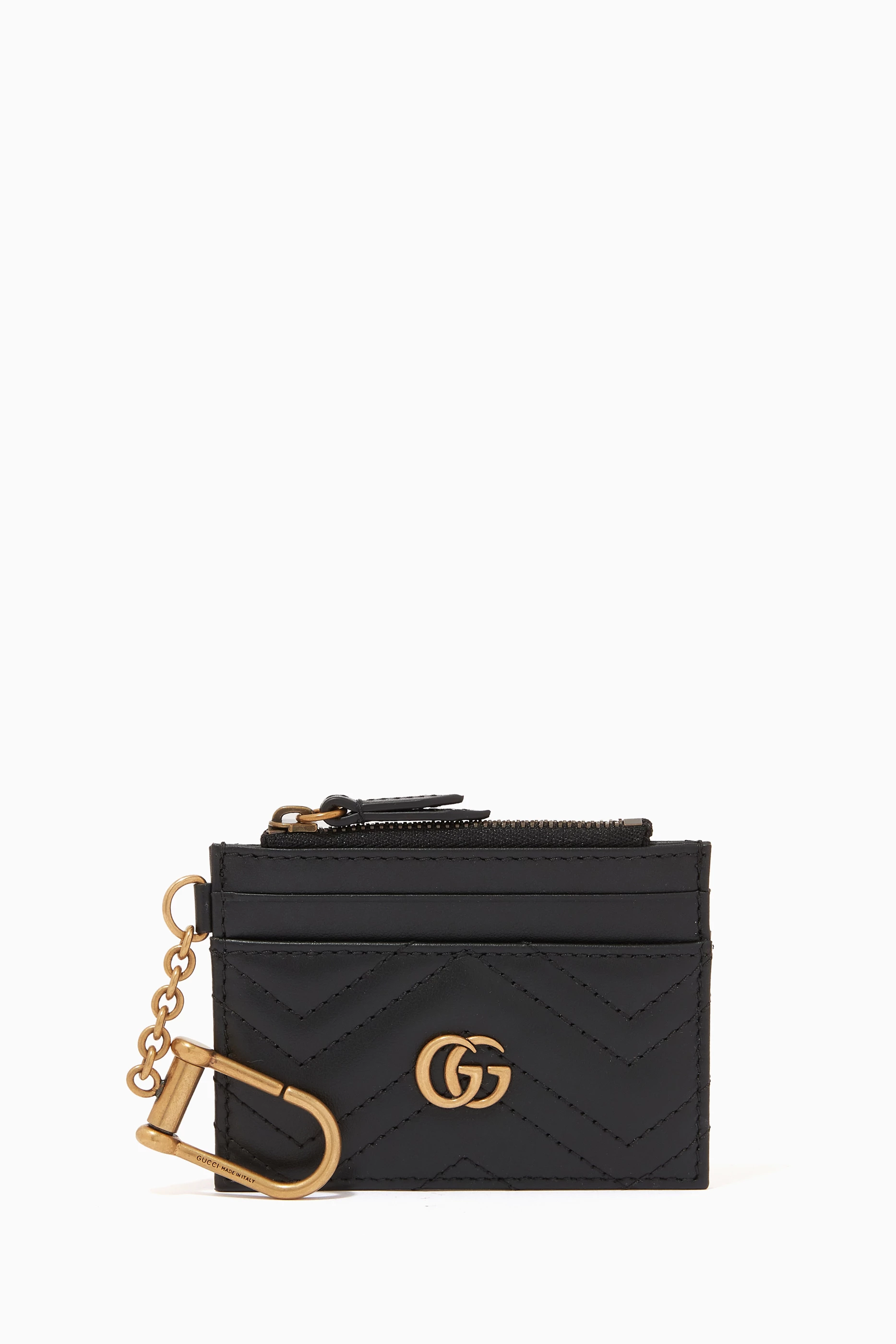 Shop Gucci Black GG Marmont Keychain Wallet in Matelassé Leather for WOMEN  | Ounass Oman