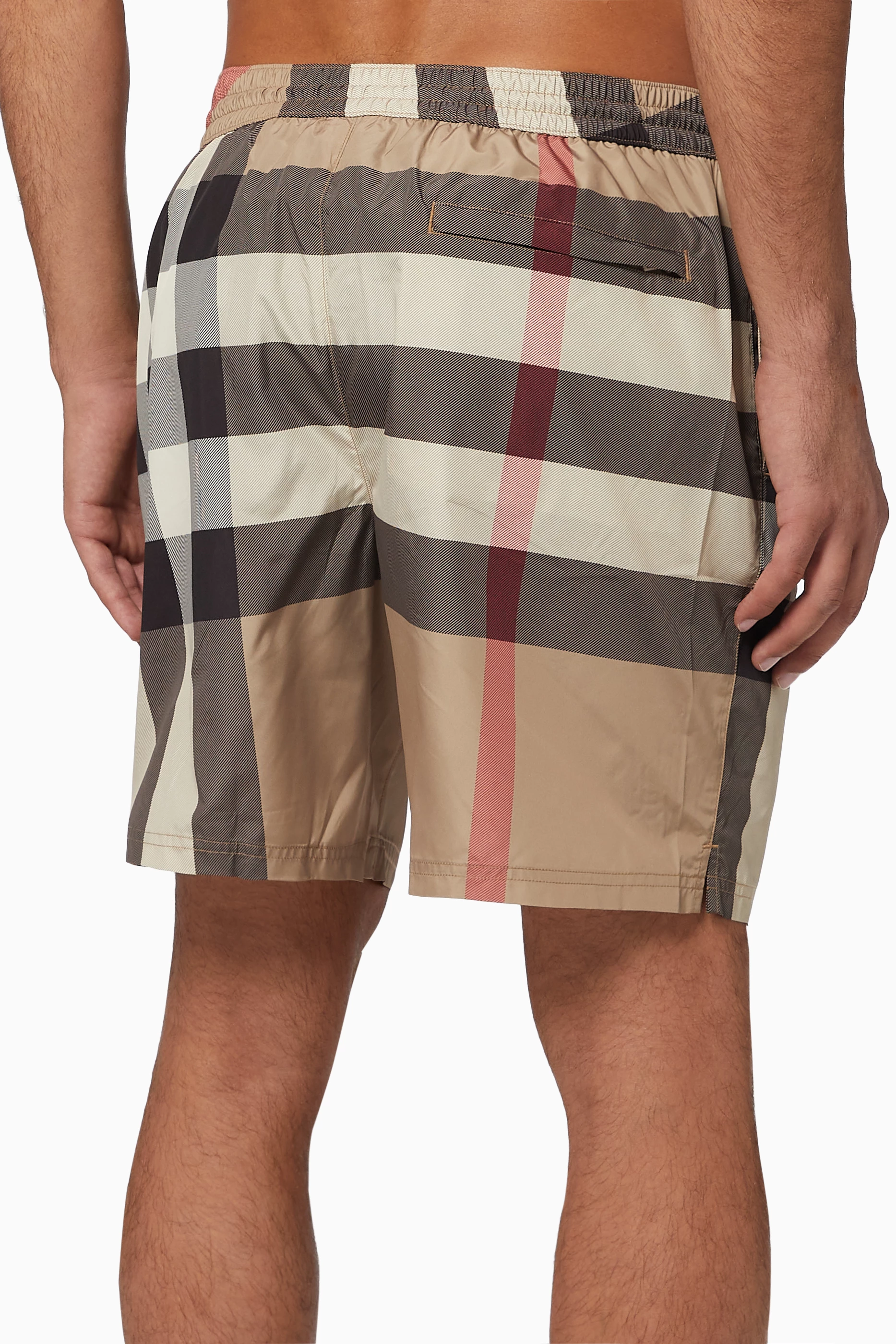 Buy Burberry Neutral Check Drawcord Swim Shorts for Men in Oman