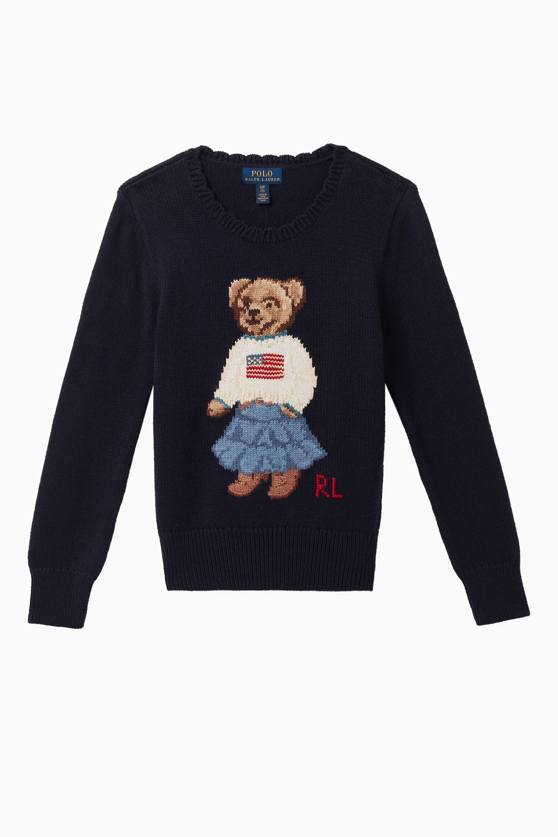 Shop Polo Ralph Lauren Blue Polo Bear Cotton Sweater for KIDS | Ounass Oman