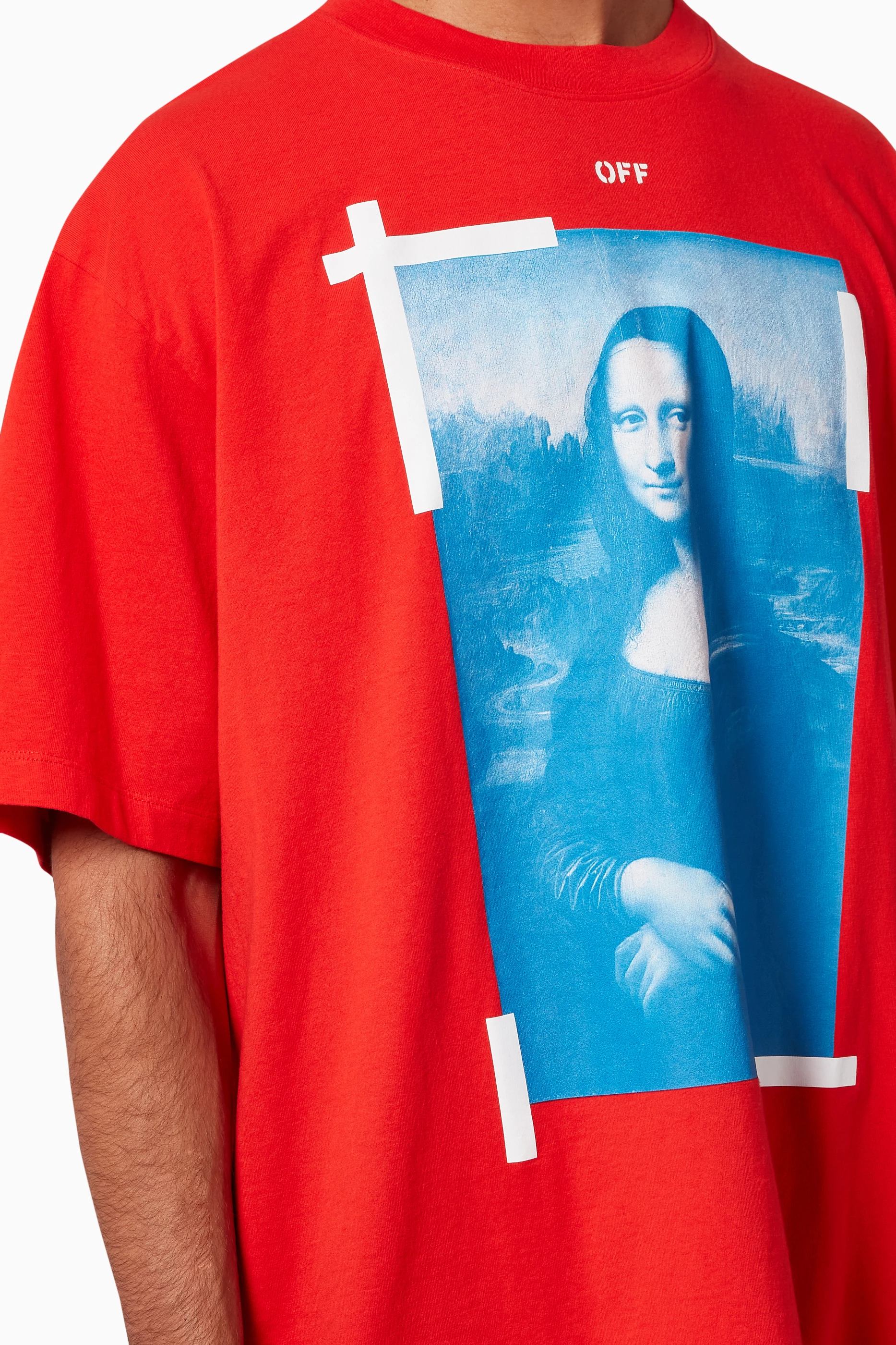 Buy Off White Red Mona Lisa Oversized Cotton T Shirt for Men in