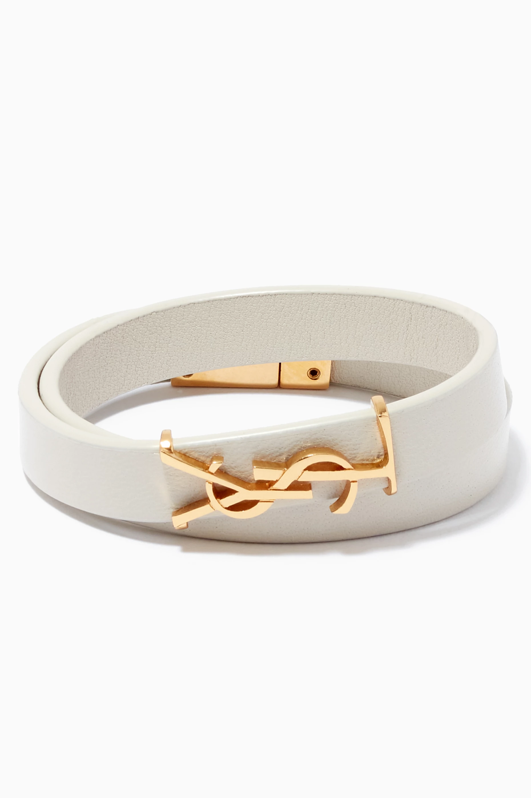 Buy SAINT LAURENT Neutral Opyum Double Wrap Bracelet in Leather
