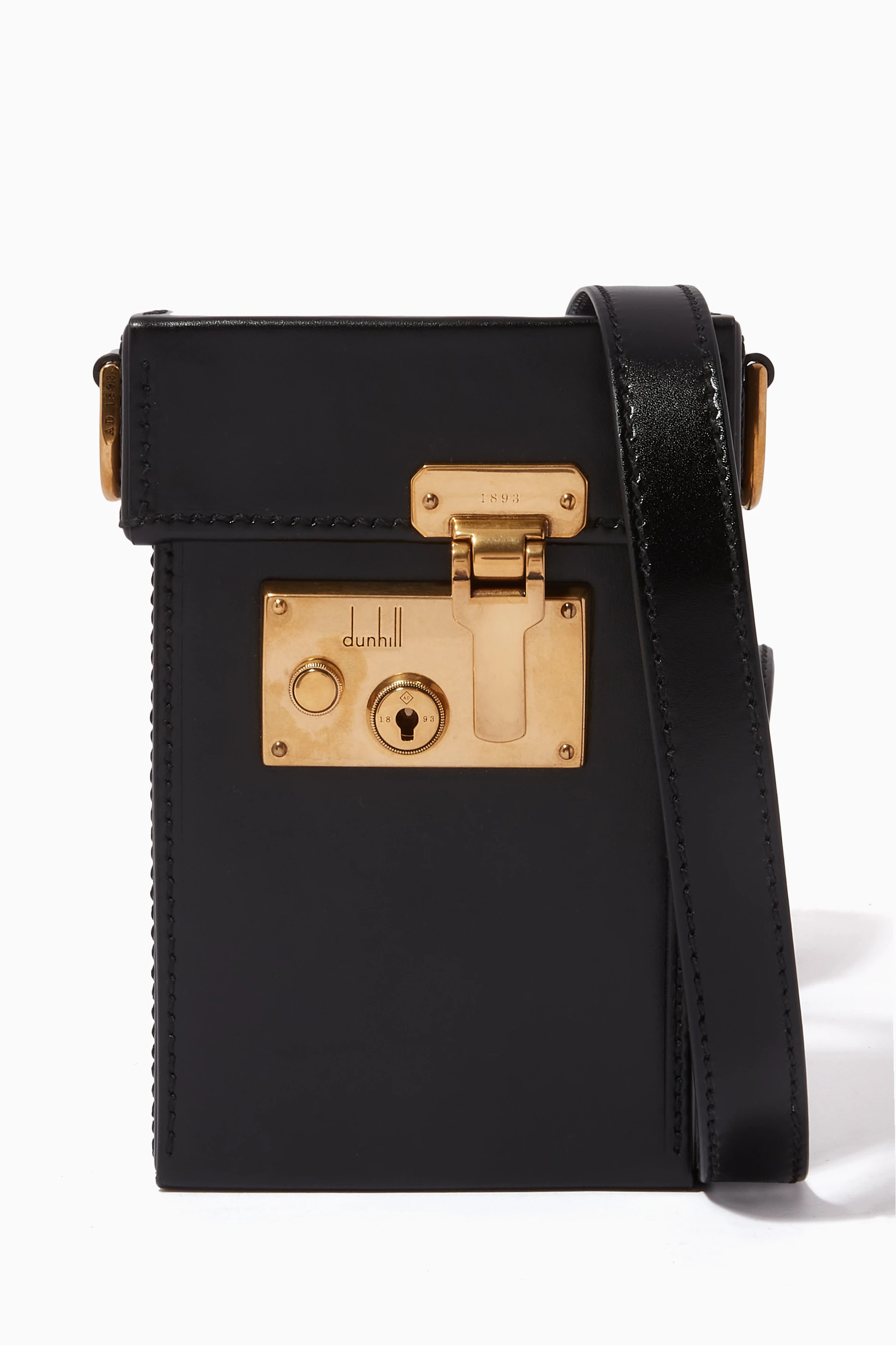 Buy Dunhill Black Lock Crossbody Bag in Leather for Men in Oman