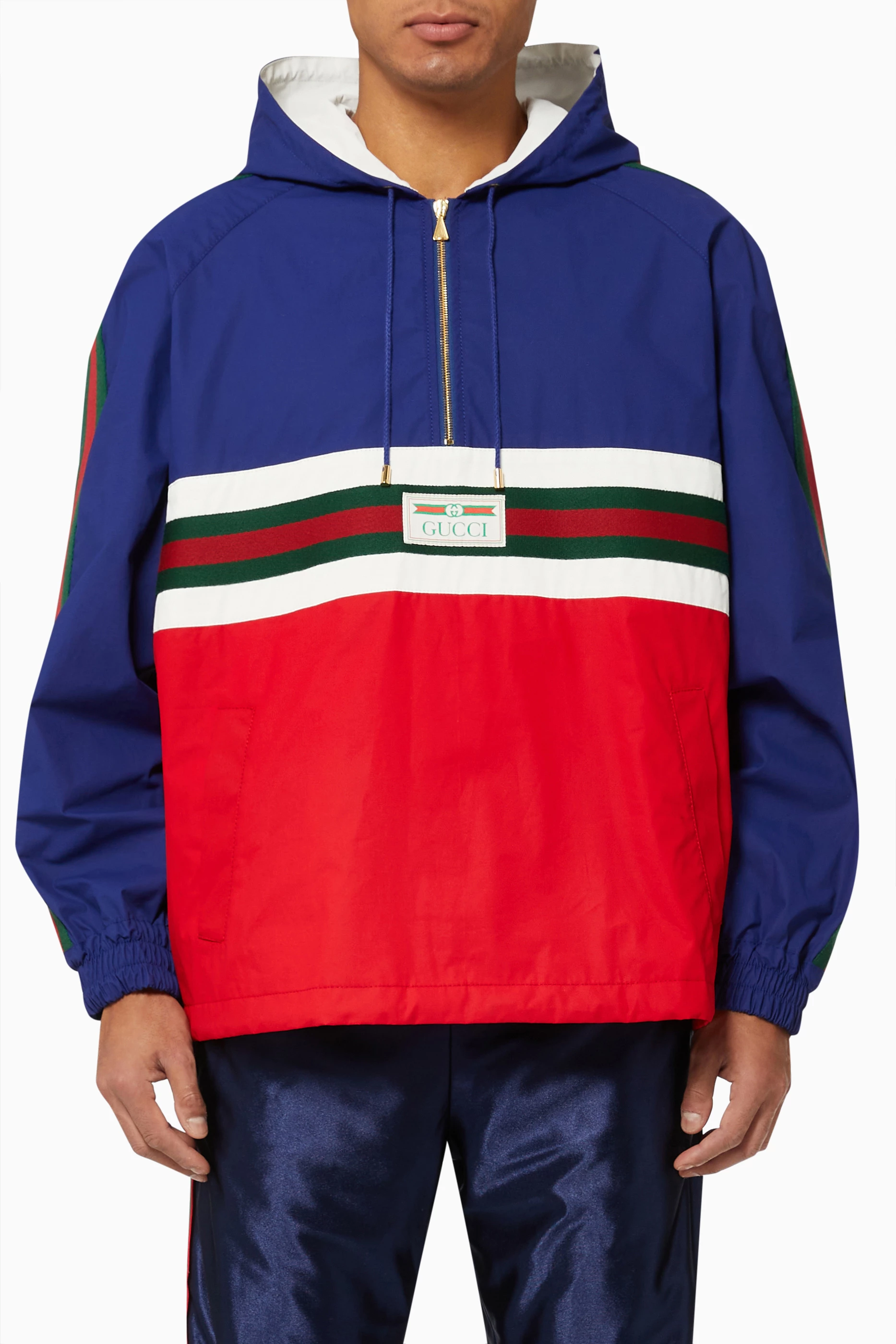 Buy Gucci Blue Windbreaker Jacket in Cotton Canvas for MEN in Oman