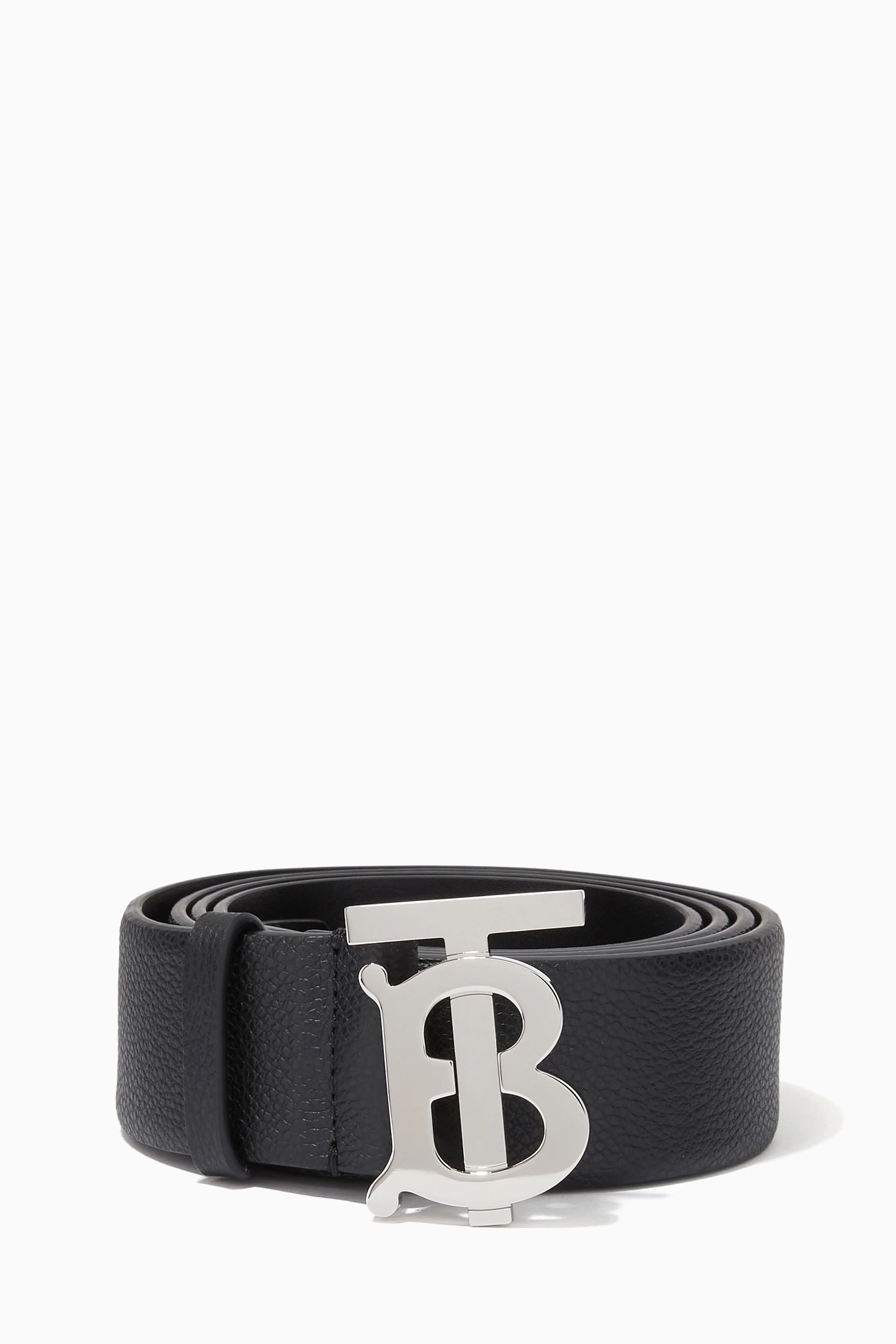 Burberry Black Ladies TB Motif Tonal Leather Belt, Brand Size