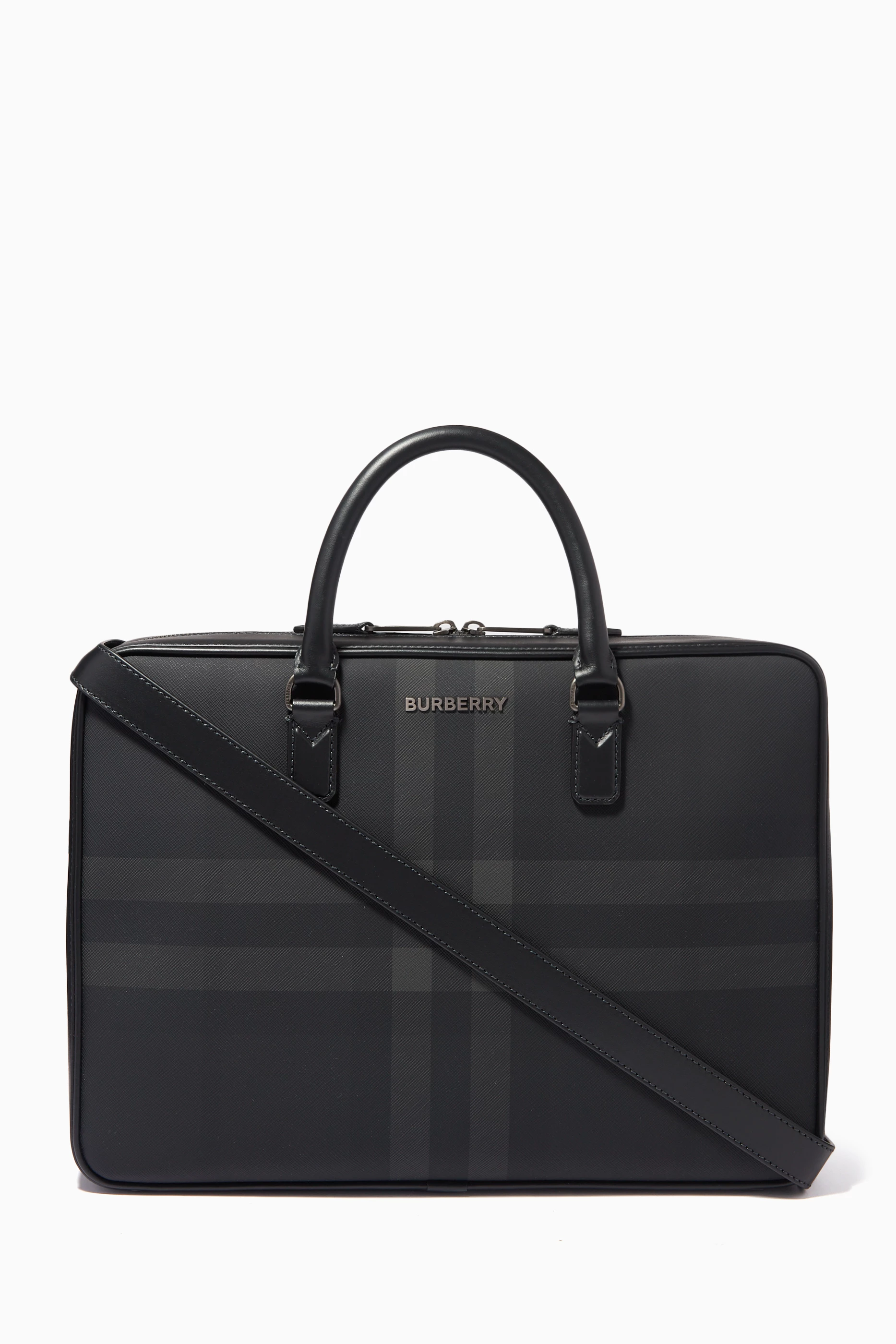Buy Burberry Grey Briefcase in Check Canvas Leather for Men in