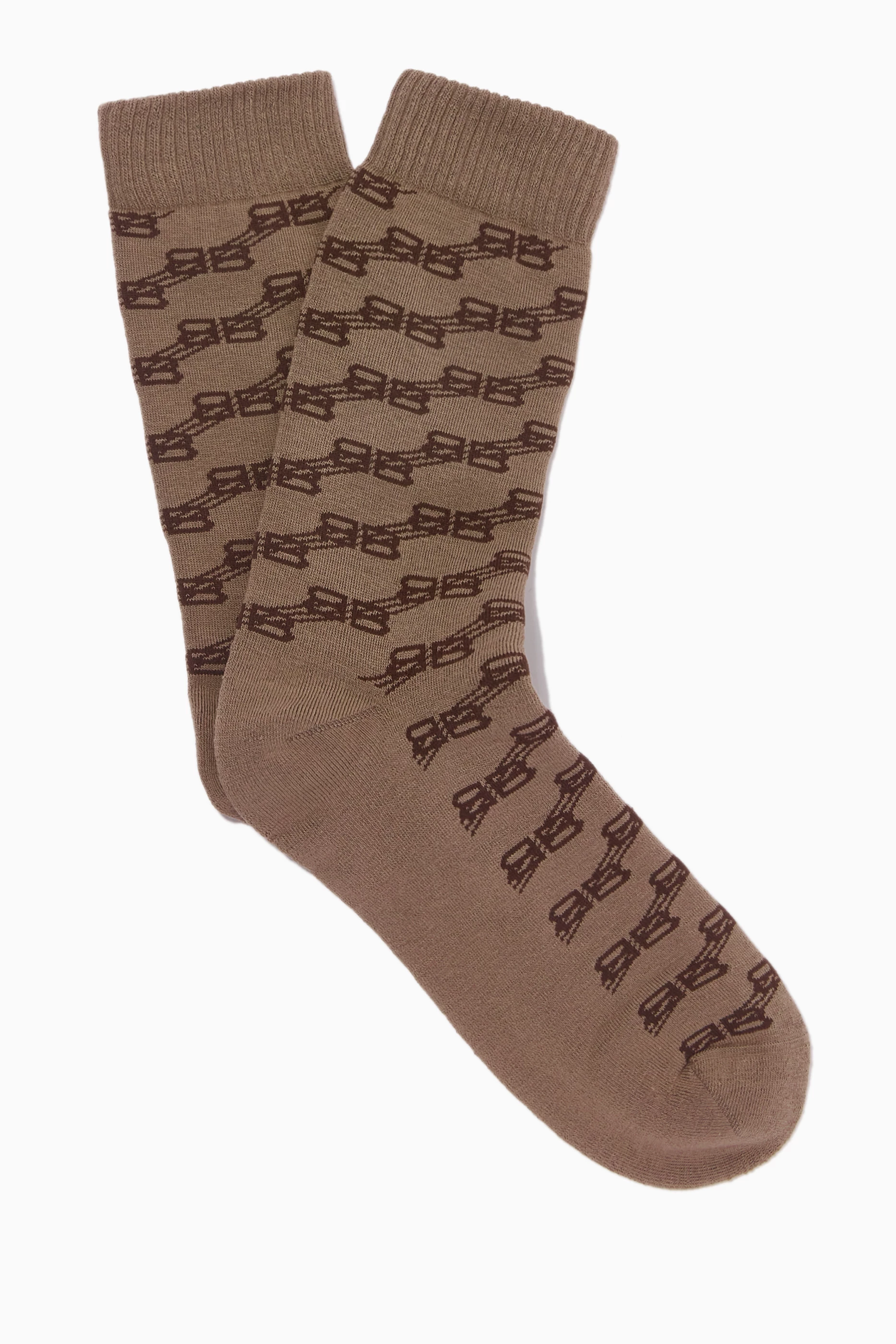 Balenciaga BB Monogram Logo Socks Beige & Brown