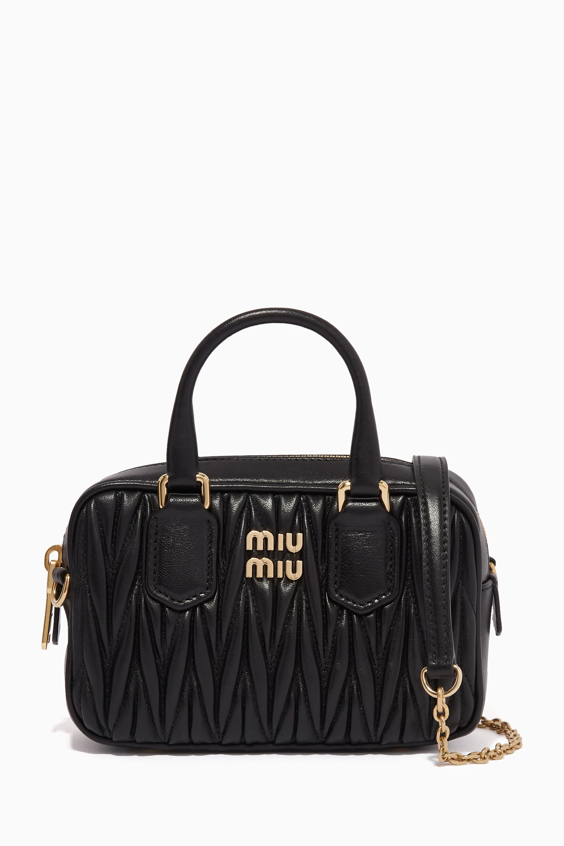 Buy Miu Miu Black Mini Crossbody Bag in Matelassé Nappa Leather for WOMEN  in Oman