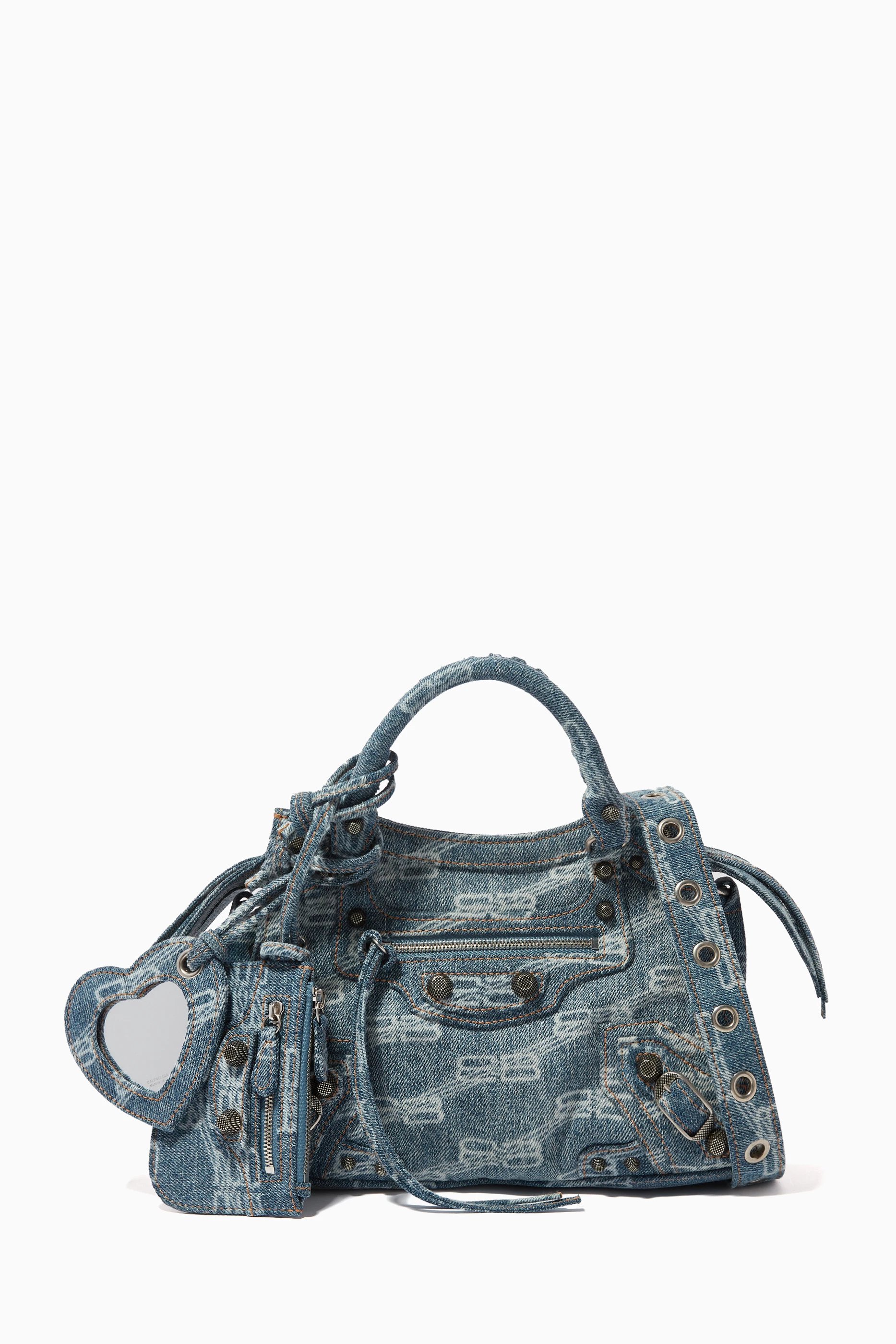 Women's Neo Cagole Xs Handbag Bb Monogram Bleached Denim in Blue