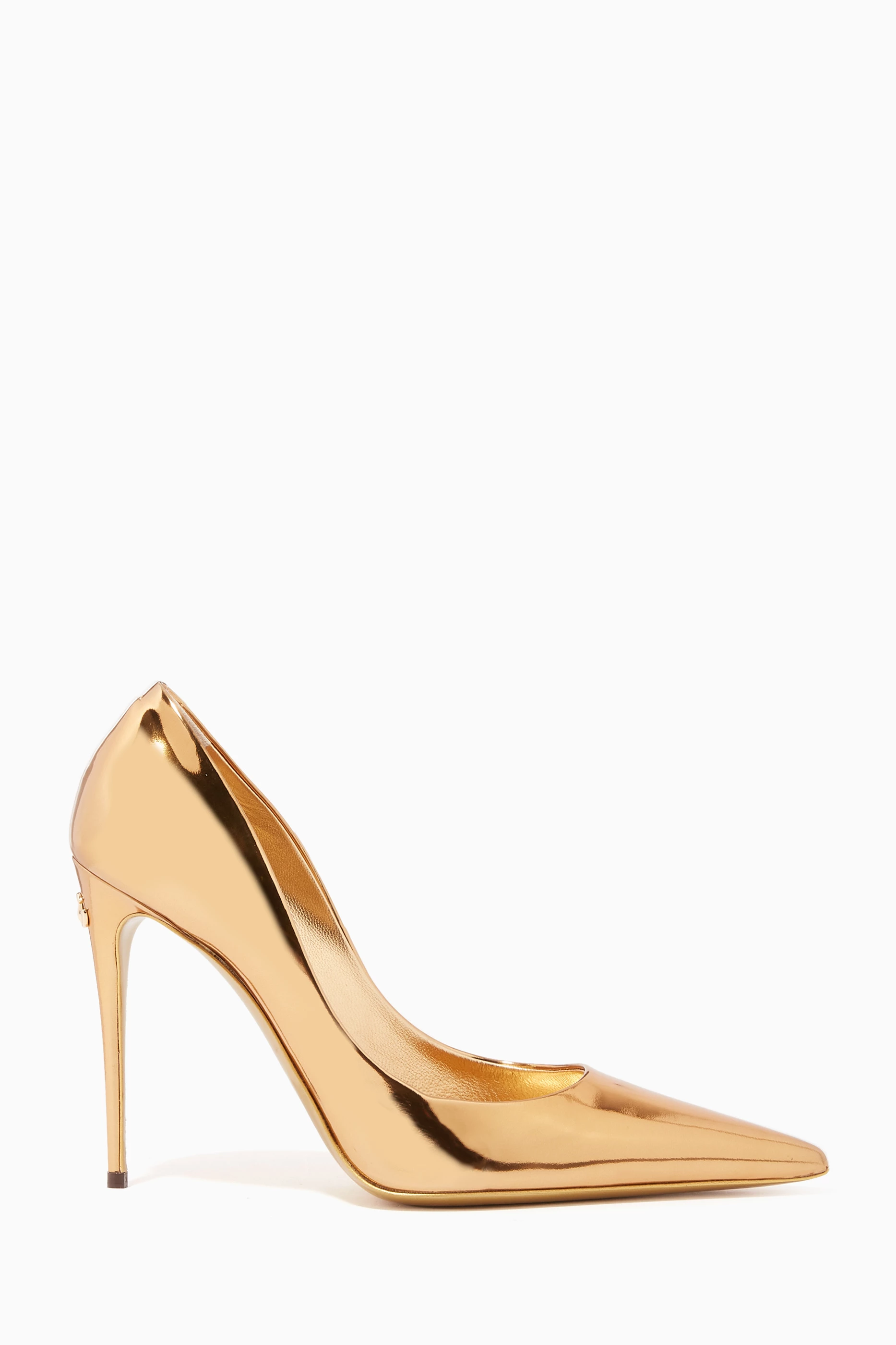 Shop Dolce & Gabbana Gold Lollo 105 Pumps in Mirror Leather for WOMEN |  Ounass Oman