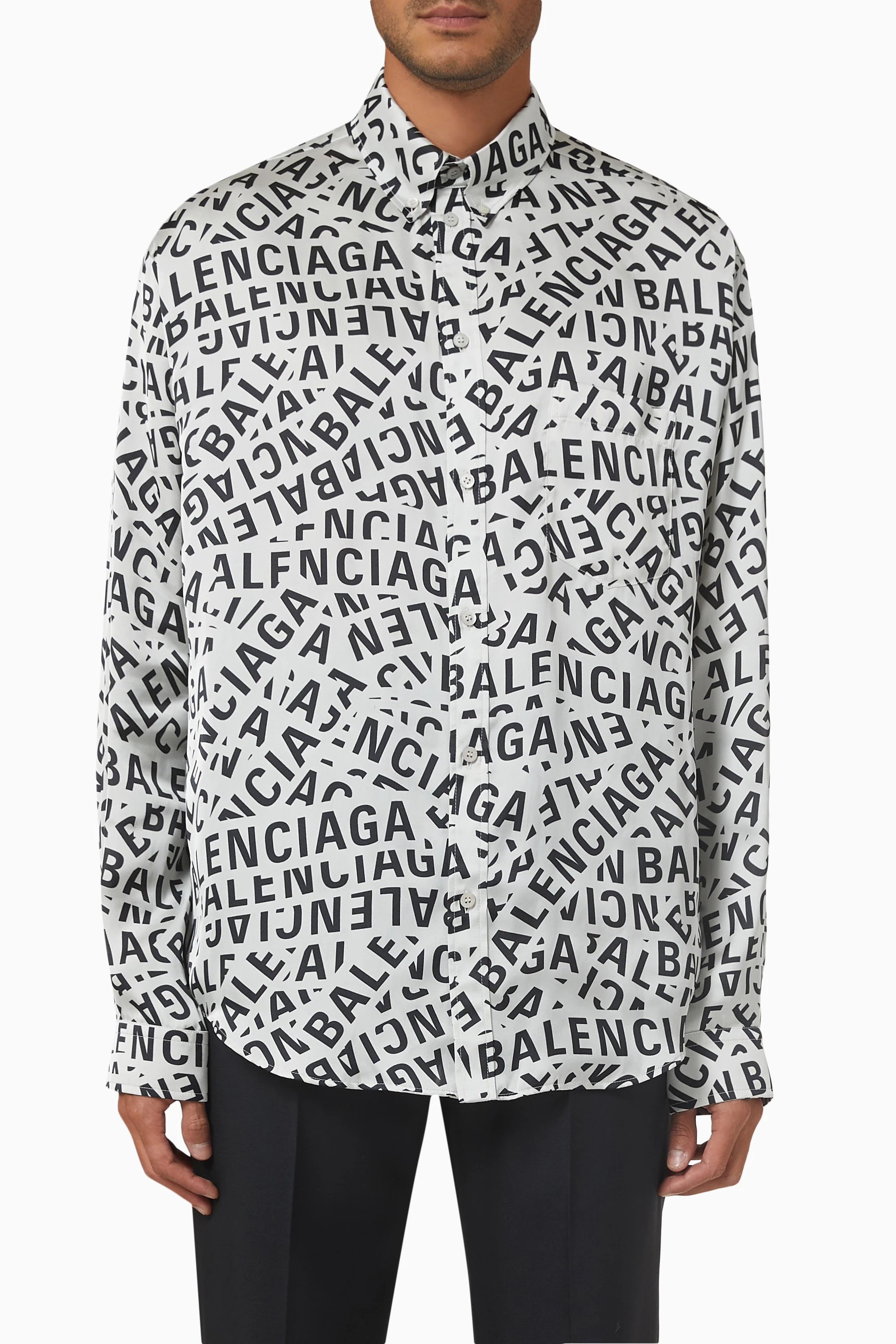 Shop Balenciaga Grey Logo Strips Large Fit Shirt in Satin for MEN