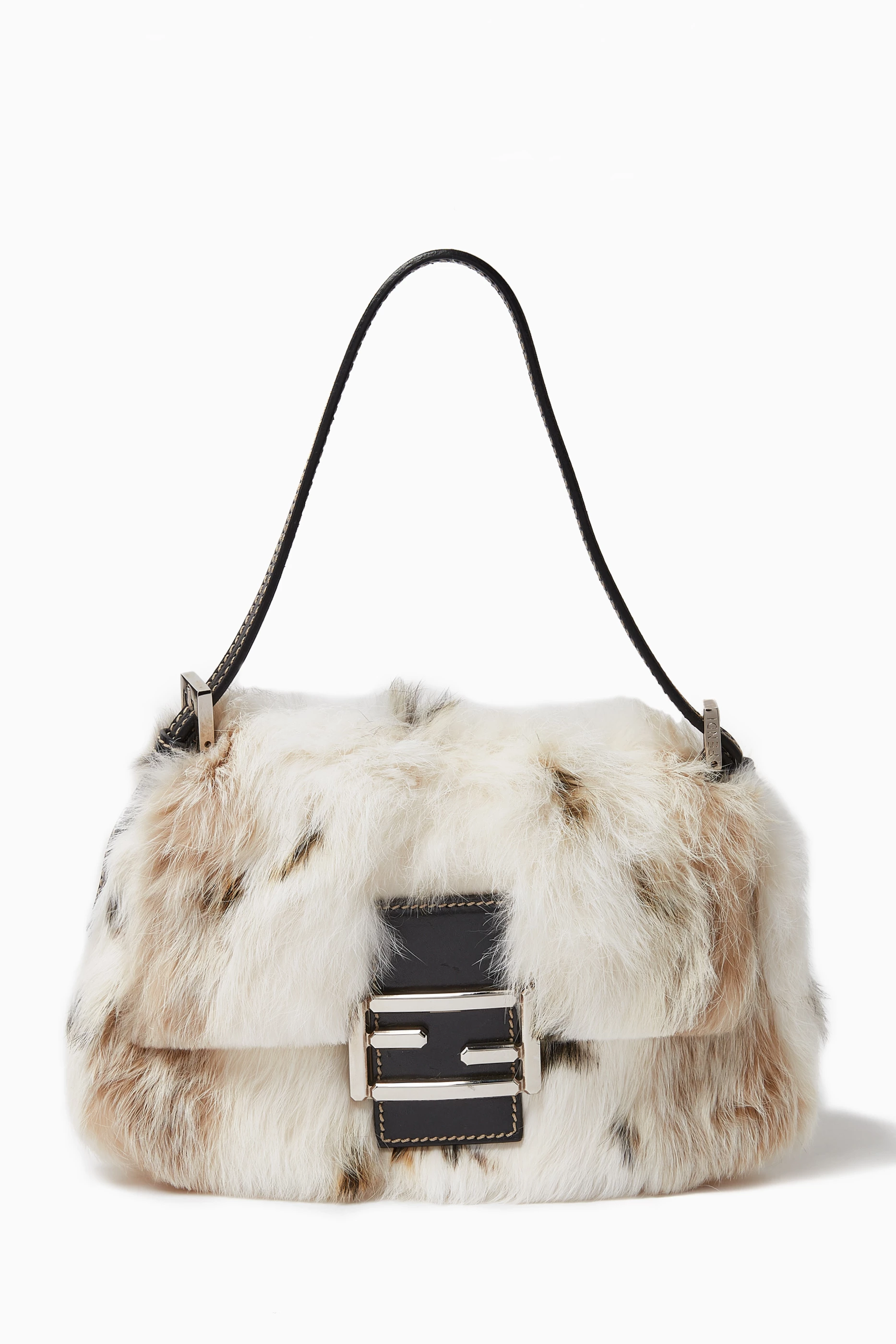 Buy Fendi Pre Loved White Baguette Bag in Rabbit Fur for Women in