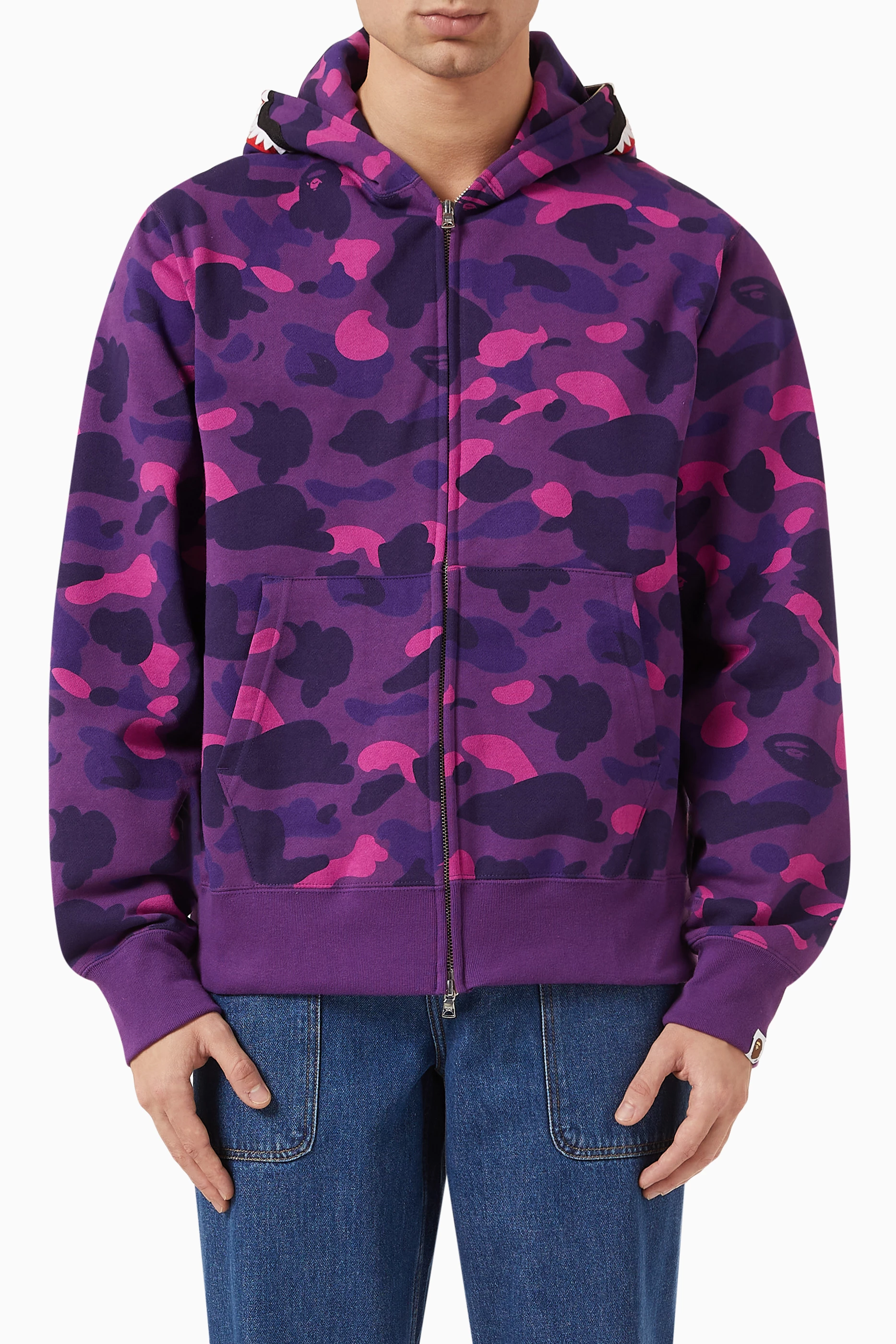 Buy A Bathing Ape Purple Color Camo Shark Hoodie in Cotton for Men