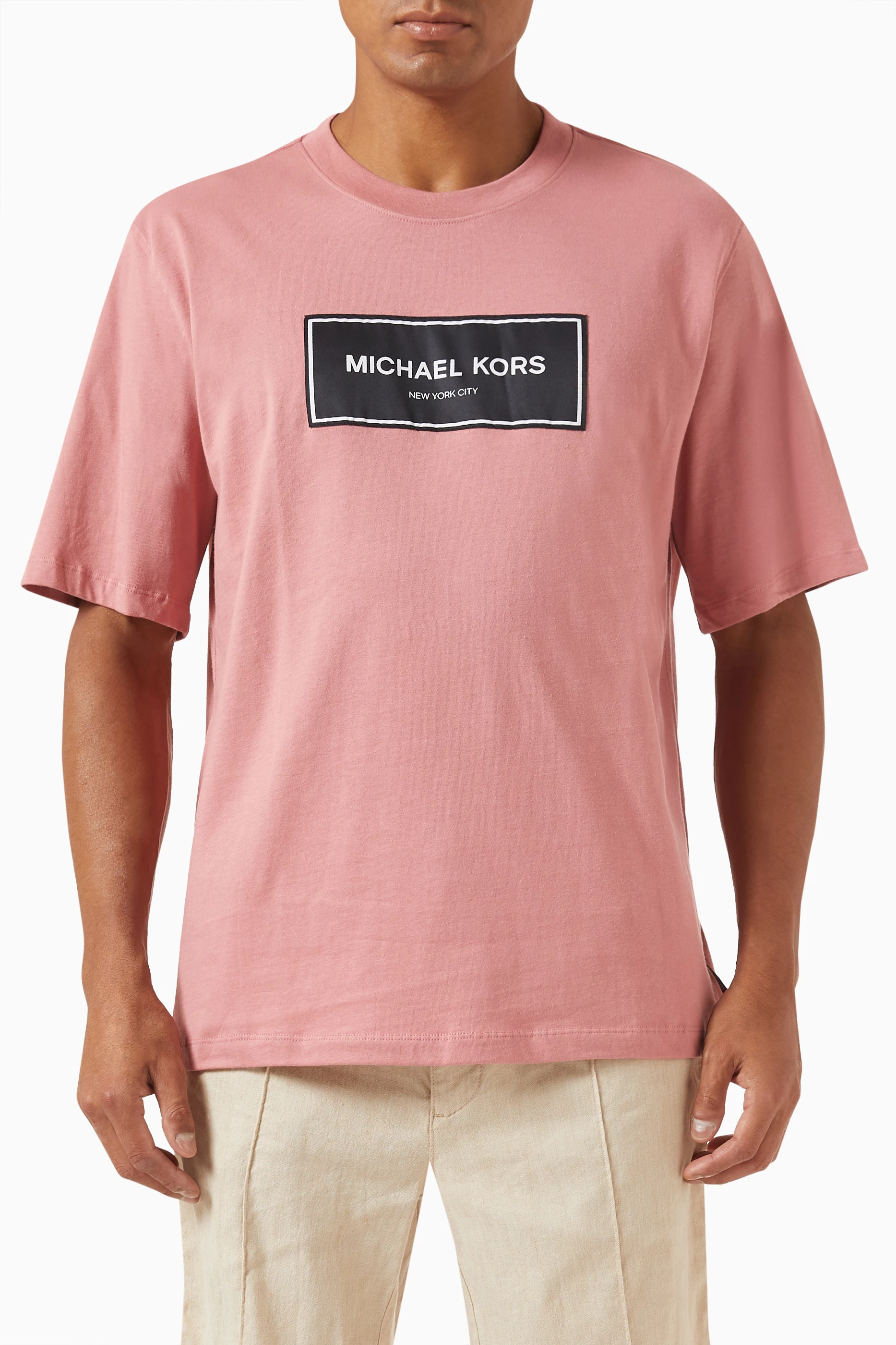 Buy Michael Kors Pink Oversized Logo T shirt in Cotton Jersey for