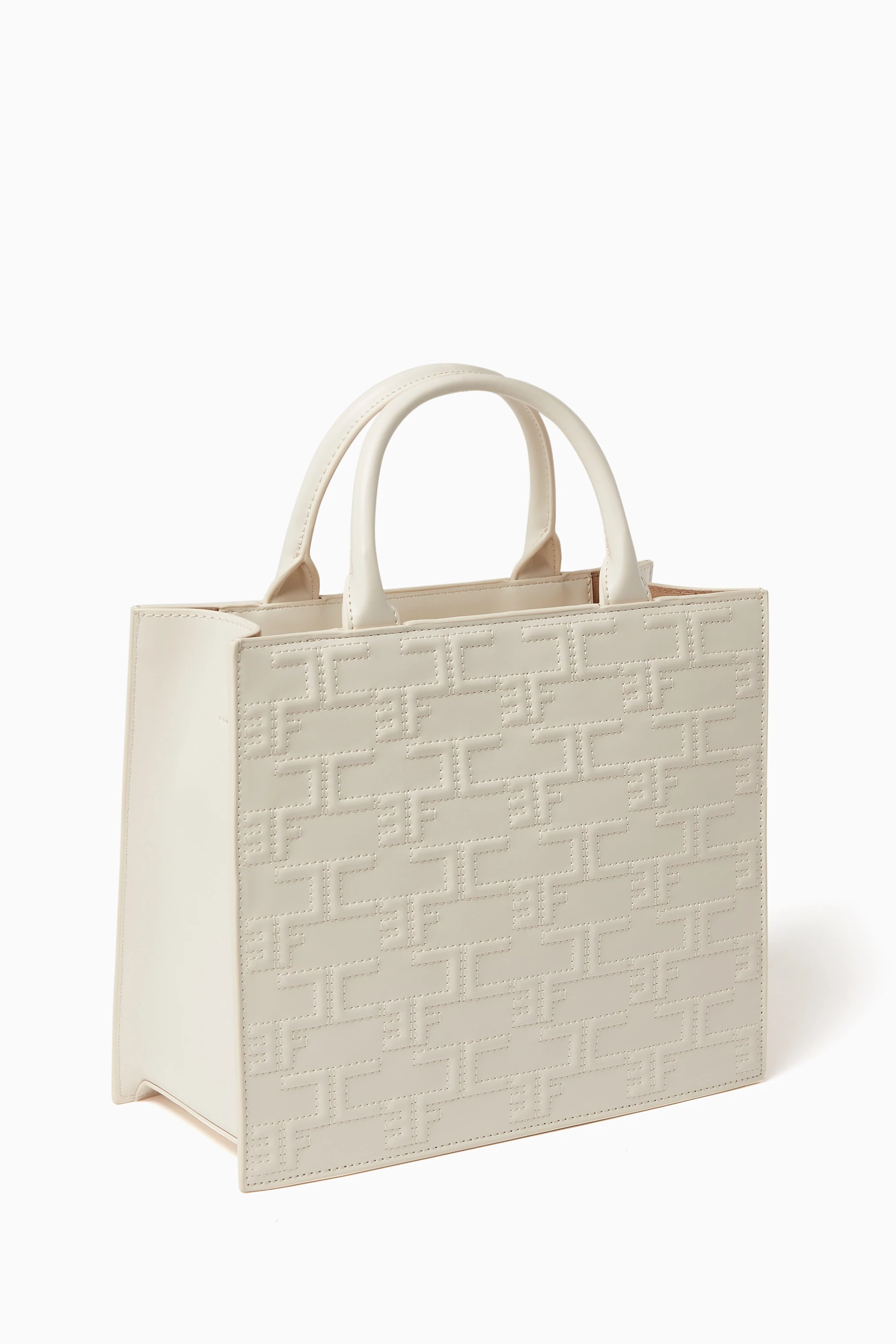 Elisabetta Franchi Large Monogram Tote Bag - Neutrals