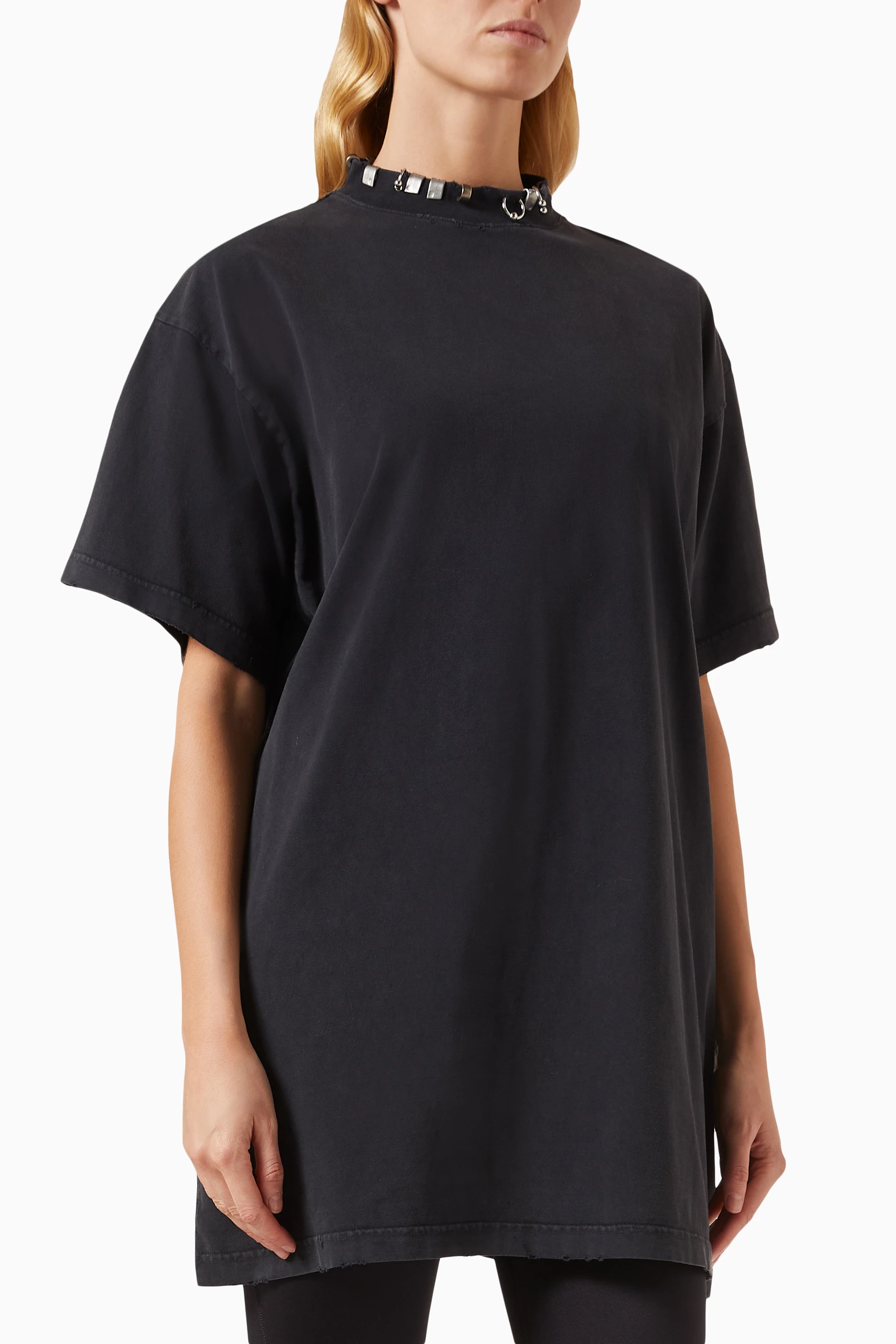 Balenciaga Pierced distressed-effect cotton T-shirt, Black
