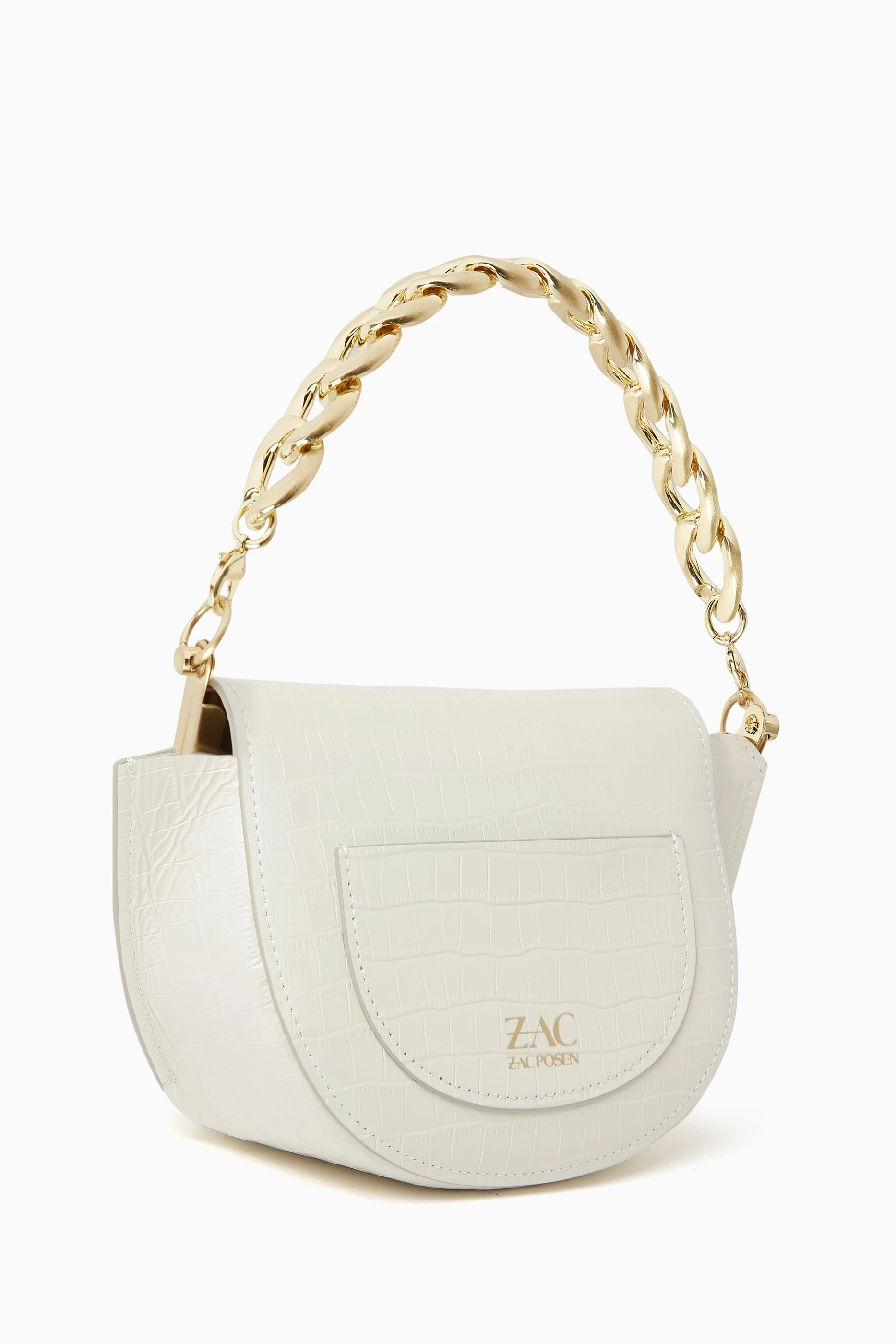 Buy ZAC Zac Posen White Lacey Frame Saddle Bag in Croc embossed