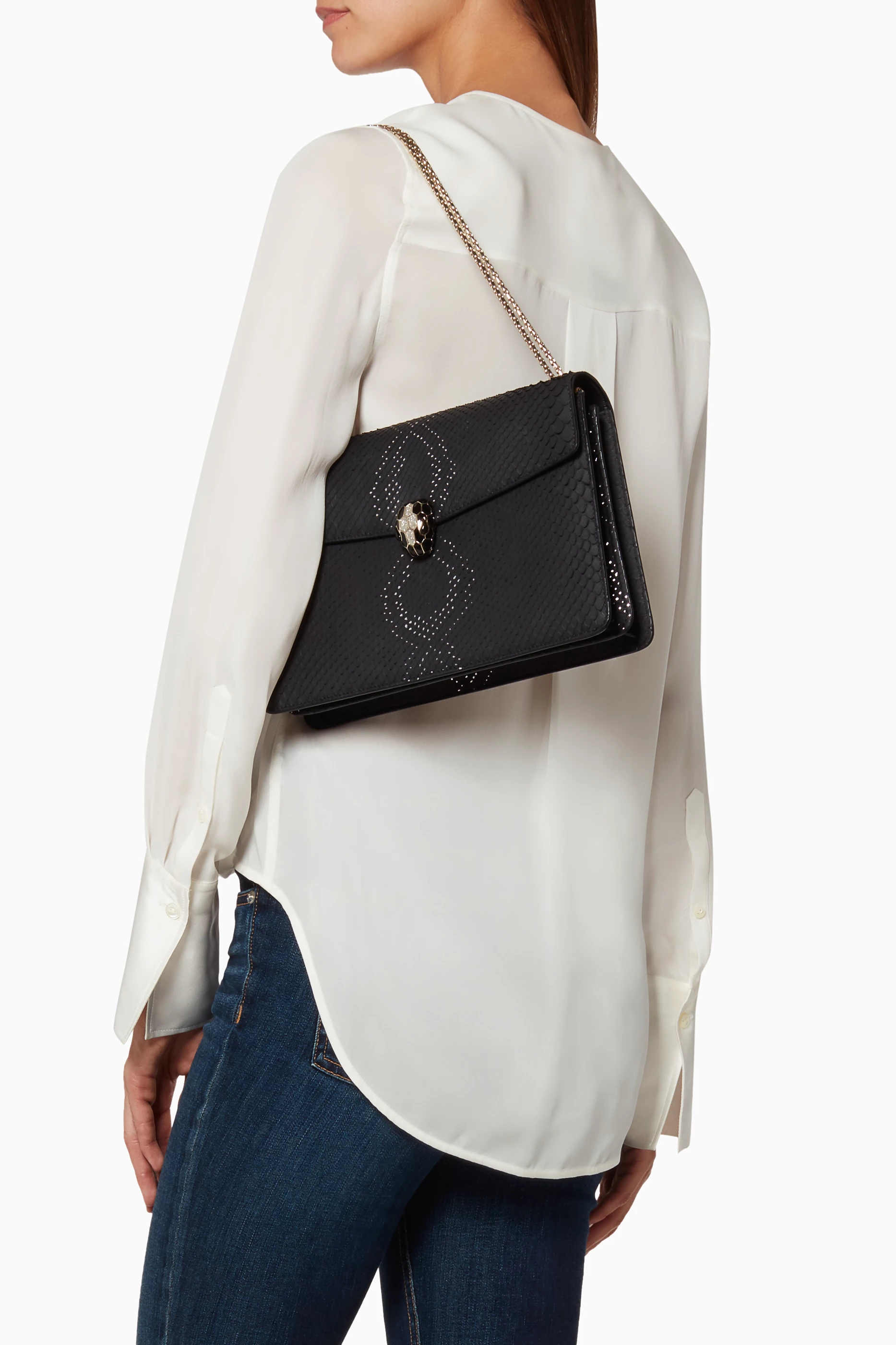 Buy BVLGARI Black Black Serpenti Forever Python Leather Shoulder Bag For Women Online Ounass Oman