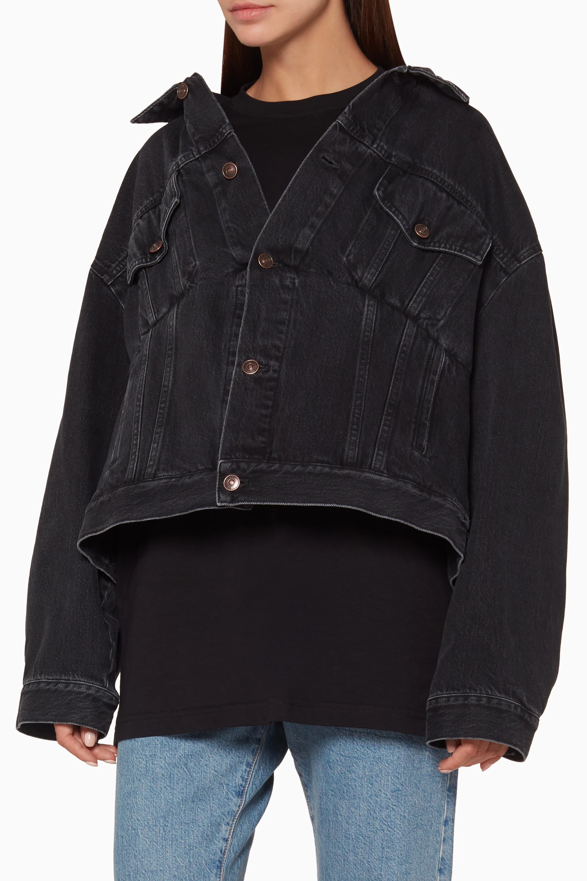 Buy Balenciaga Black Swing Denim Jacket For Women Online | Ounass Oman