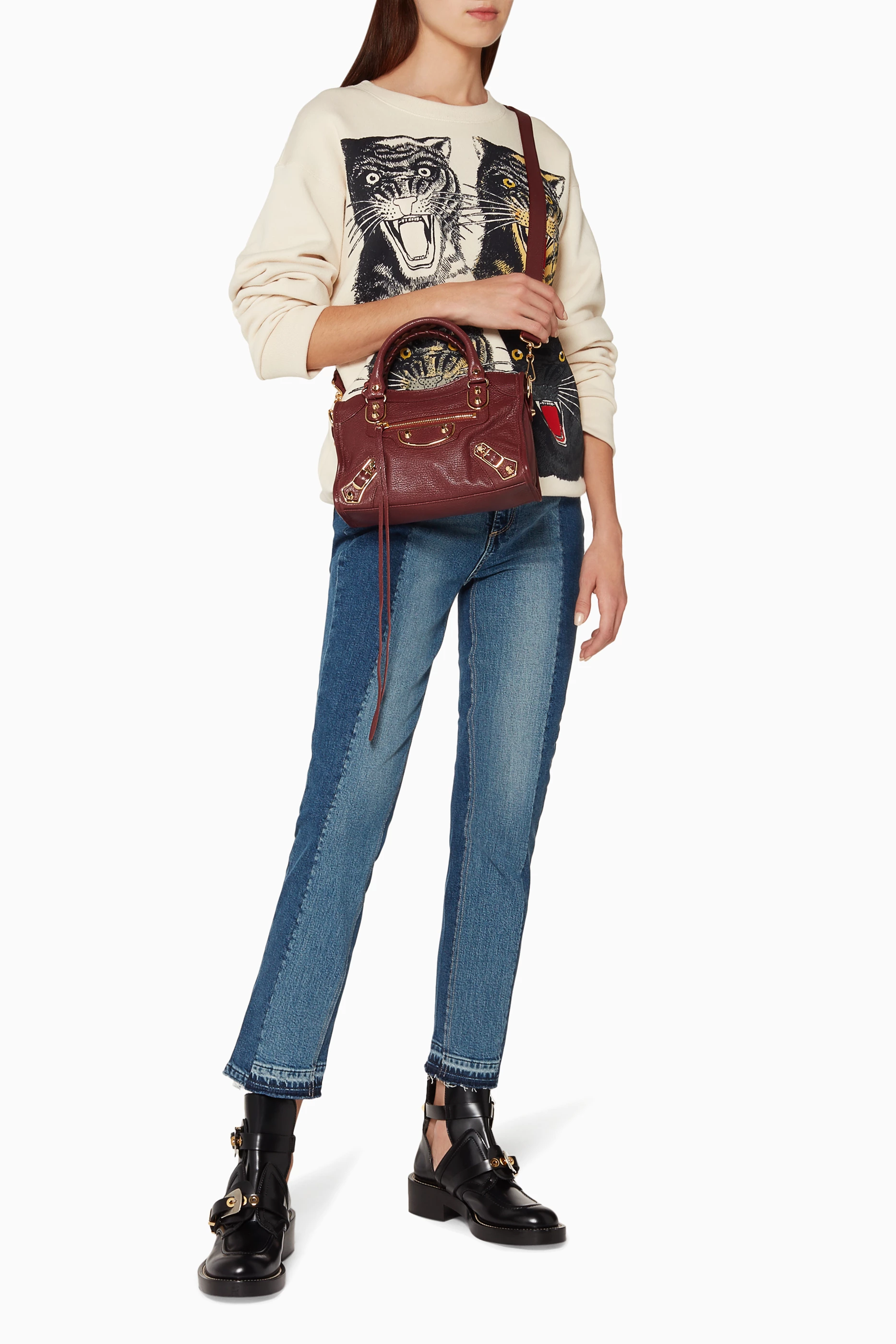 Buy Balenciaga Red Burgundy Mini Classic Metallic Edge City Tote Bag For Women Online Ounass Oman