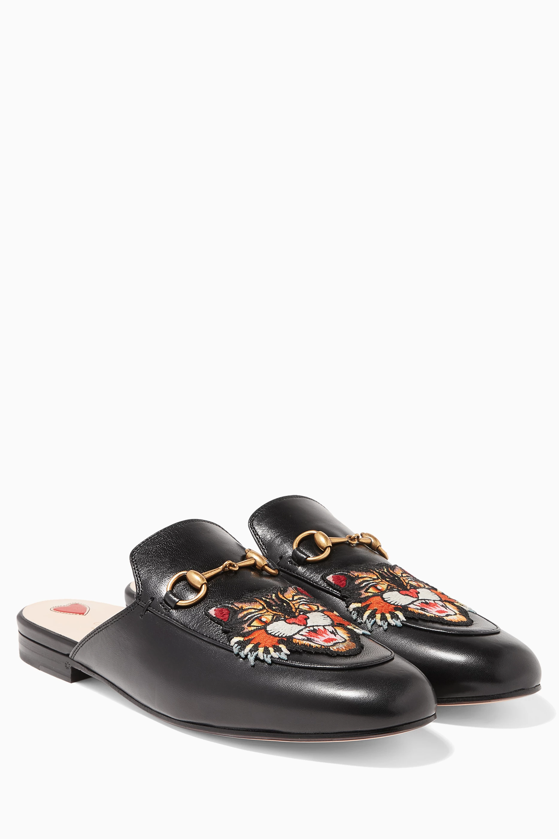 Buy Gucci Black Black Angry Cat Embroidered Princetown Loafers For