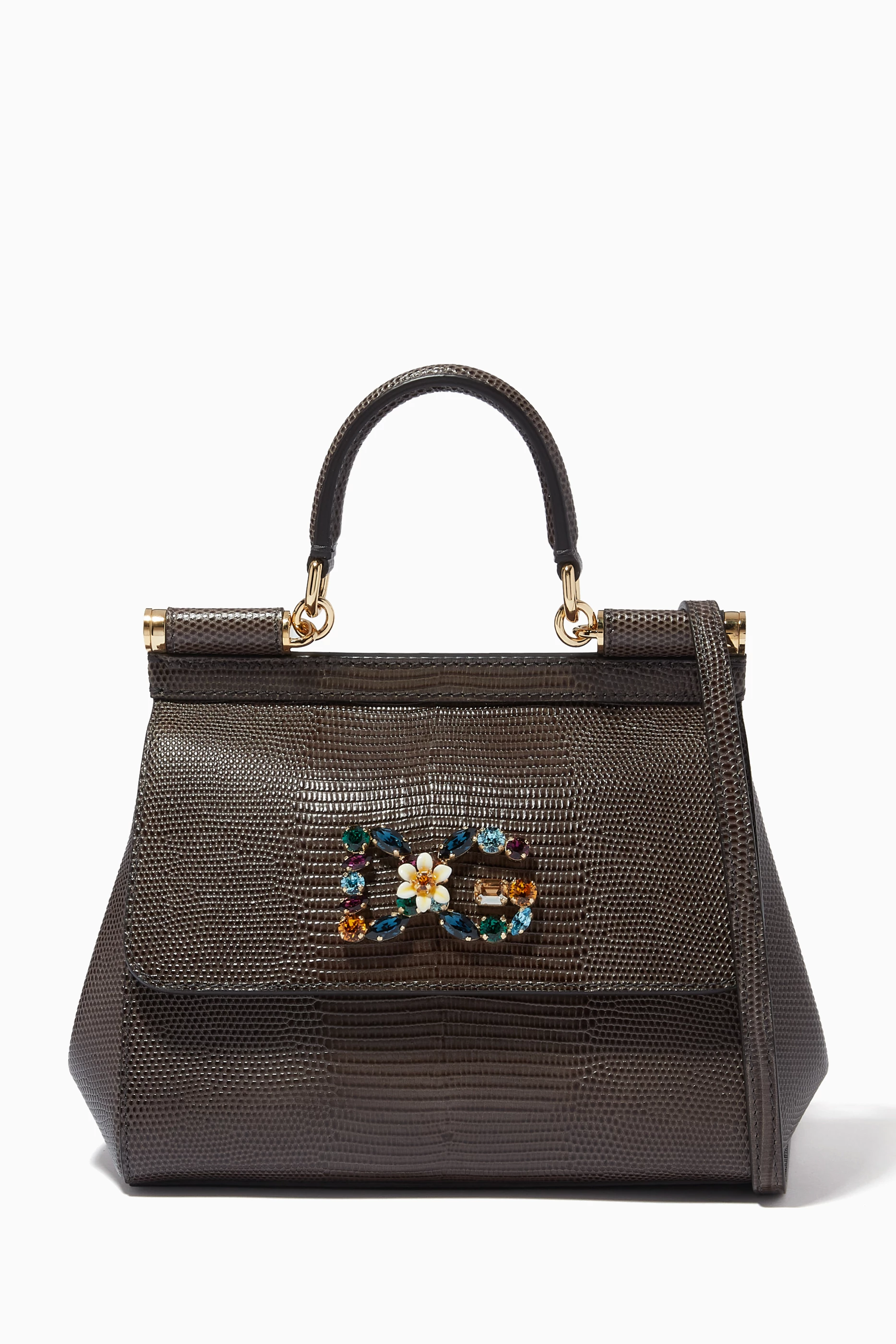 Buy Dolce Gabbana Brown Small Sicily Bag with Crystal DG Logo in Iguana Printed Leather For Women Online Ounass Oman