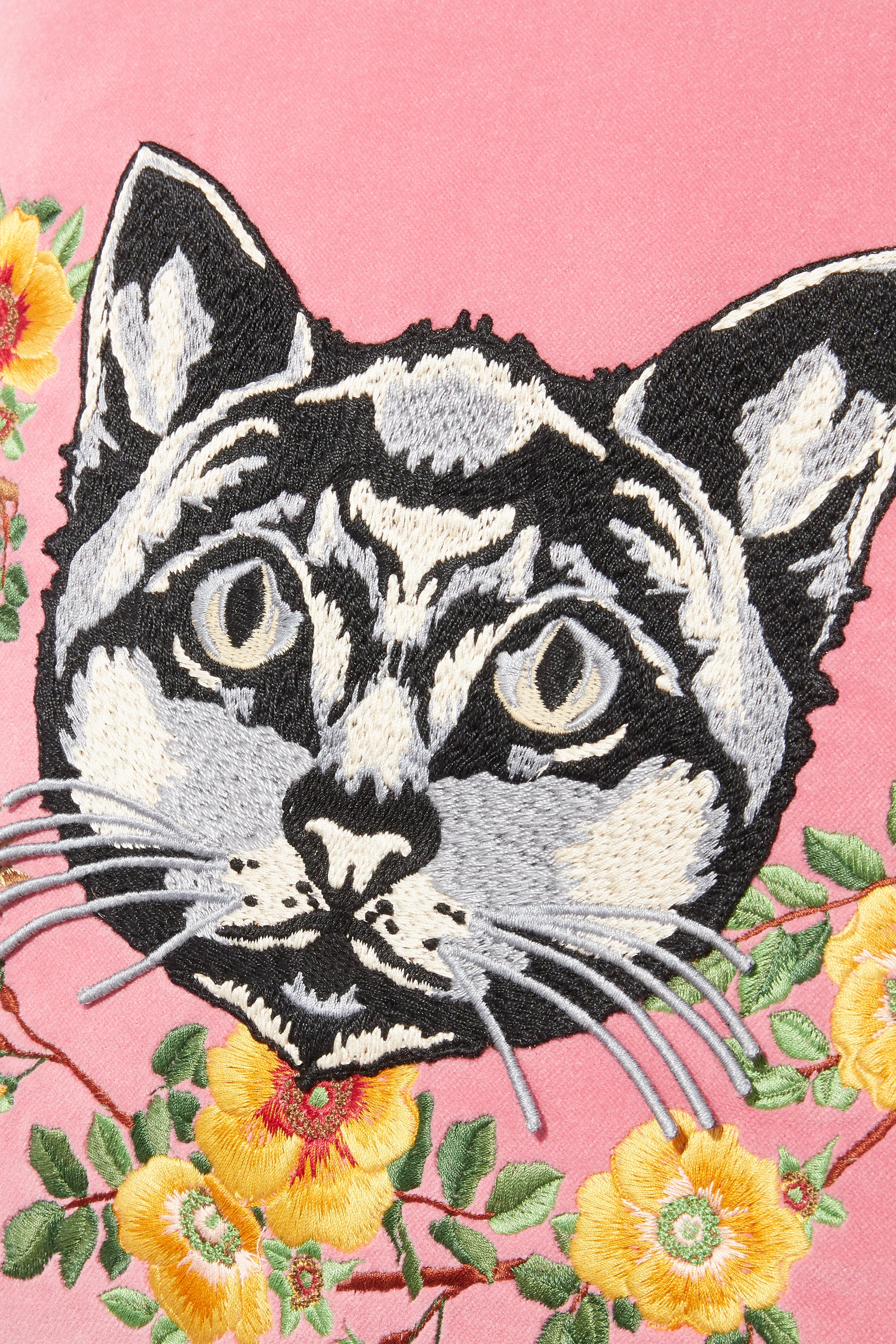 Buy Gucci Multicolour Pink Cat Embroidered Velvet Cushion For
