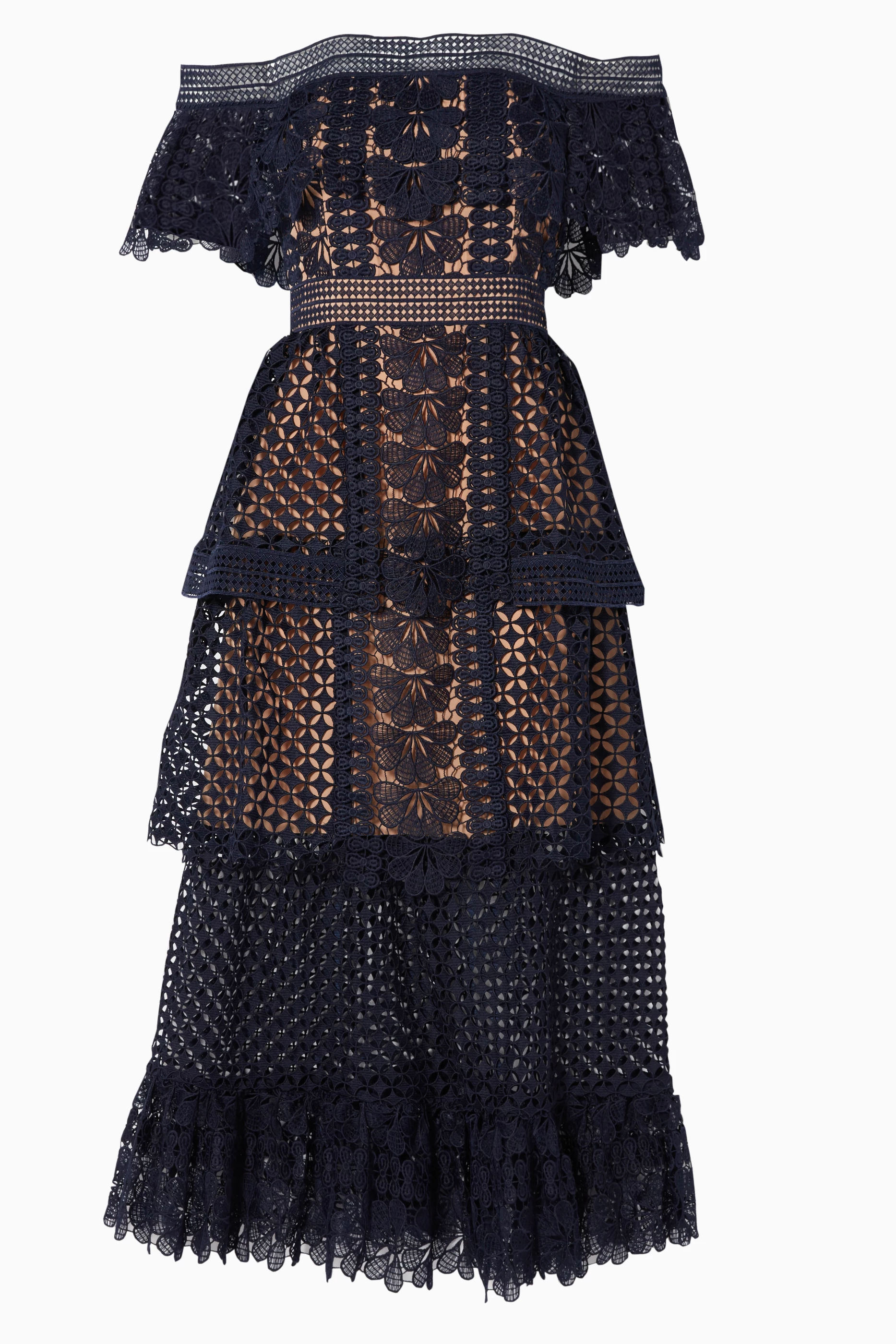 self portrait off shoulder guipure dress Self-Portrait | Dresses | Selfportrait Offtheshoulder Crystalembellished  Guipure Lace Midi Dress Nwt