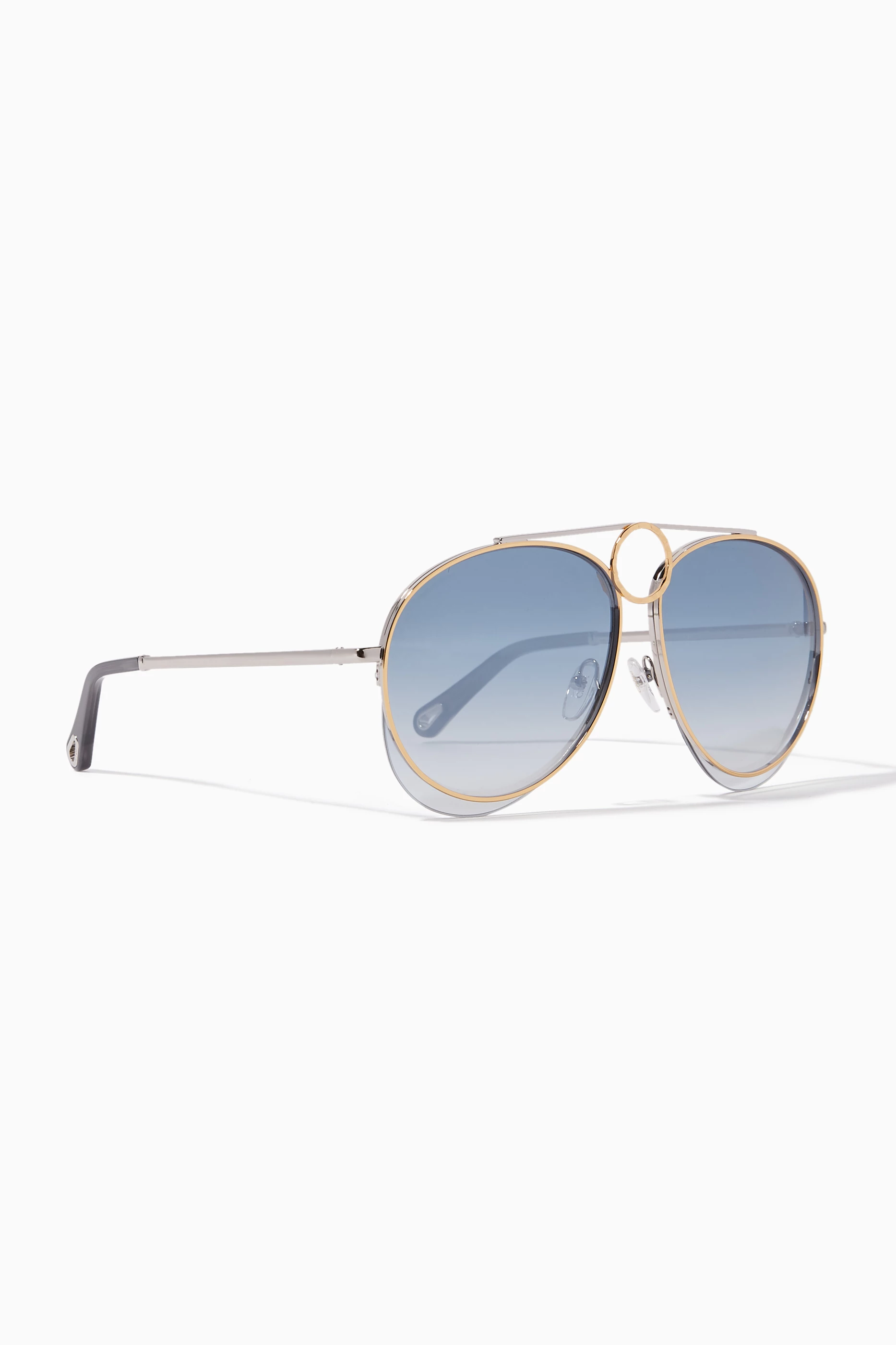Chloe | Romie 61mm Aviator Sunglasses CH0382S Chloé Pilot Sunglasses 002 Gold Gradient Brown - eye  main image 2
